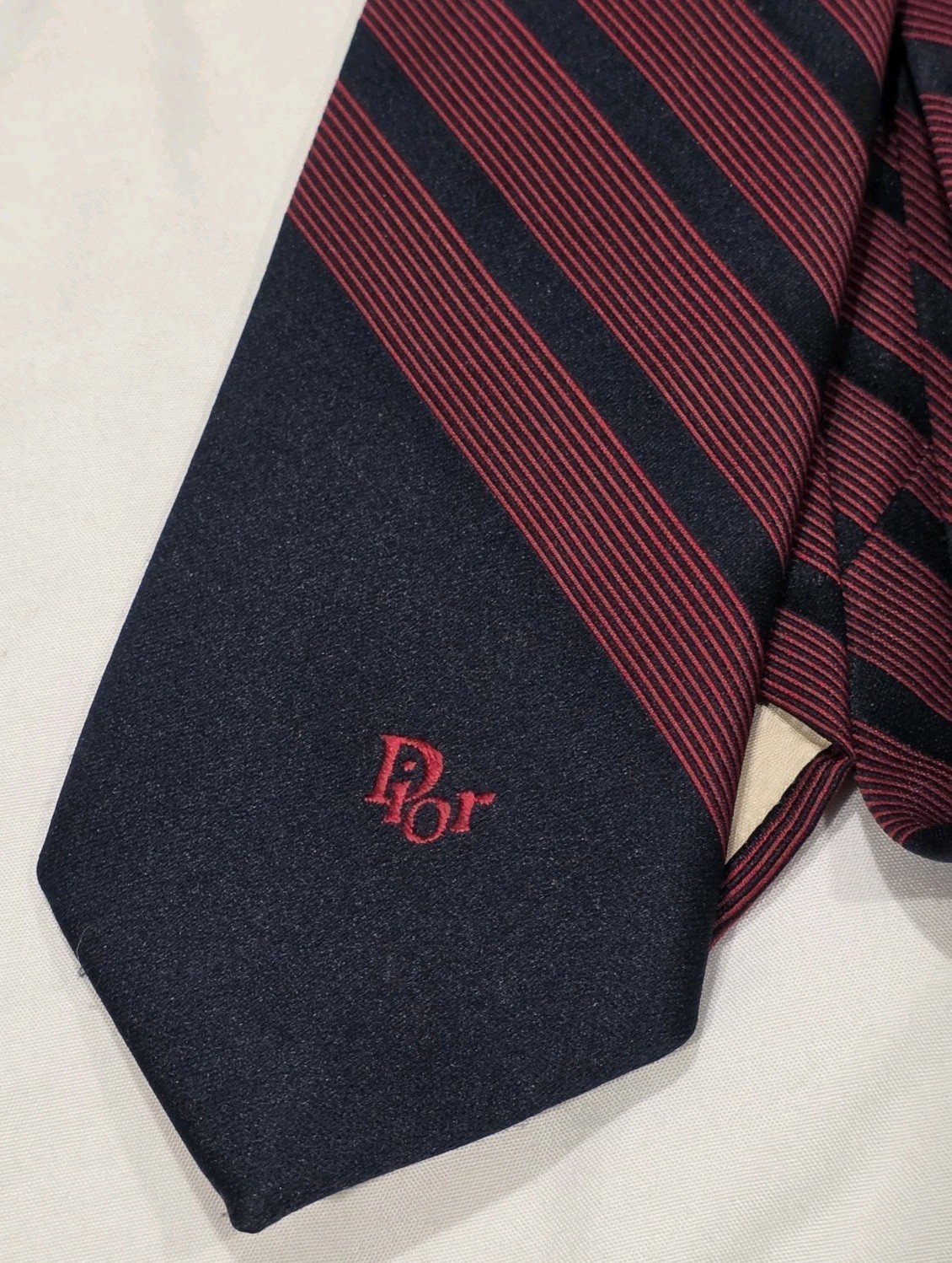 Vintage CHRISTIAN DIOR Dress Tie Navy & Red Polyester