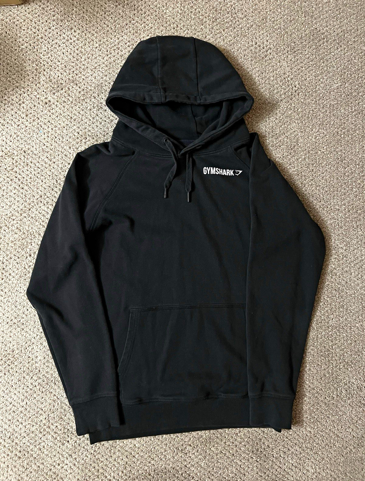 Gymshark Men\'s L Black Pullover Hooded Hoodie Drawstring Logo Pockets