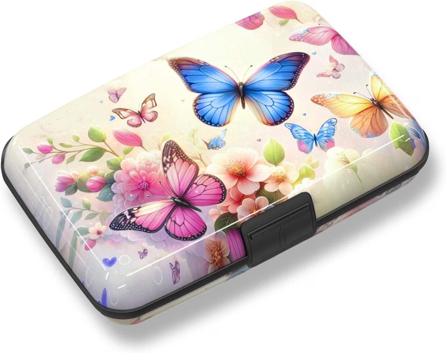 Colorful Butterfly RFID Blocking Aluminum Card Holder Slim Metal Wallet Women 