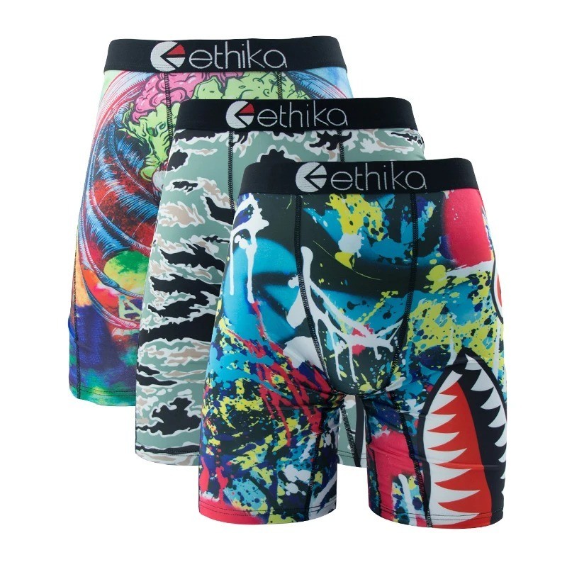3PCS ETHIKA Men Underwear Boxers Breathable Man Swimming Underpants Plus Size