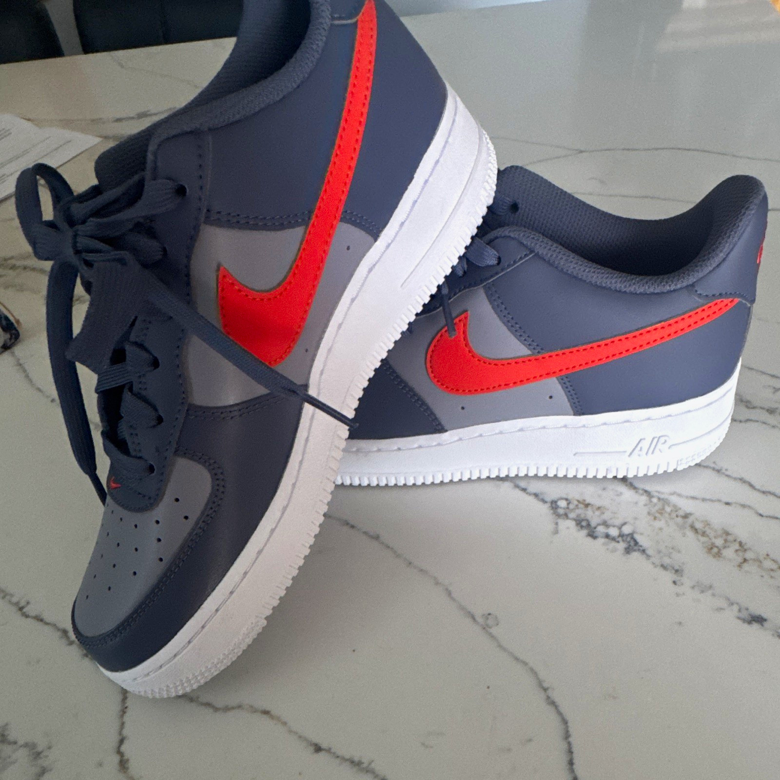Nike Air Force 1 Low Top Unisex Kids Leather Lace-Up Gray/ orange Colorblock