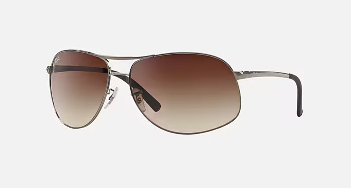 NEW* Ray Ban AVIATOR Gun Metal 64mm w Brown Gradient Sunglass RB3387 004/13