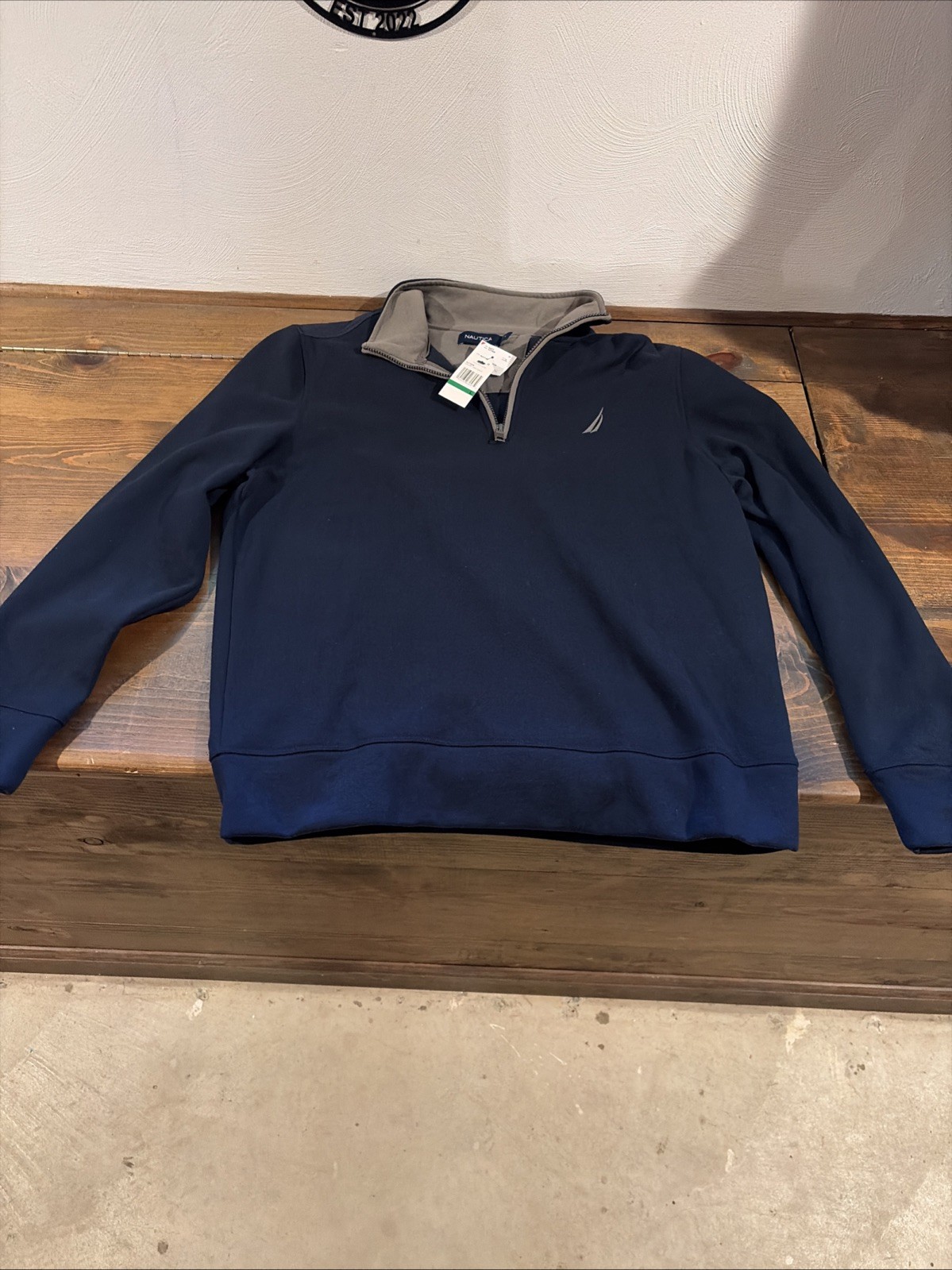 NWT Nautica Quarter-Zip Brand Fleece Navy Blue Pullover Sweatshirt Men\'s Large