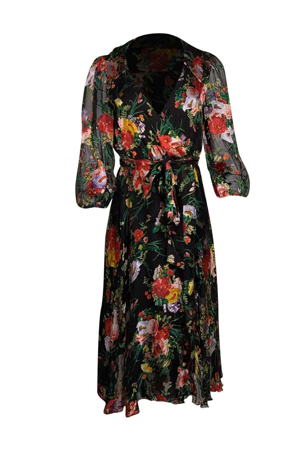 Alice & Olivia - Black w/ Multicolor Floral Print Long Sleeve Dress Sz XS