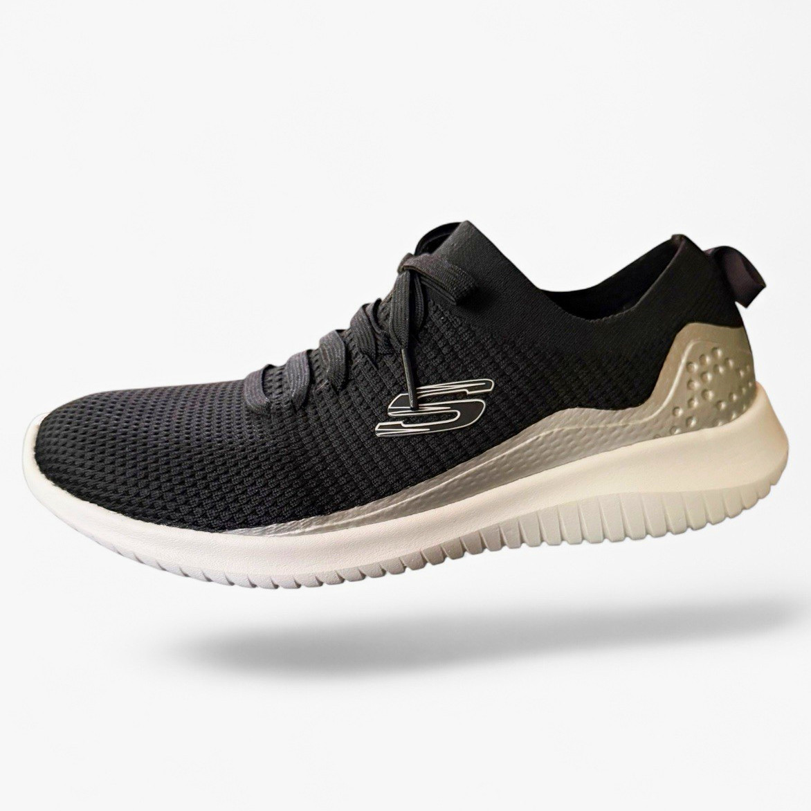 SKECHERS Ultra Flex Women\'s Low Top Mesh Lace-Up Sneakers Black/Silver Women 7W