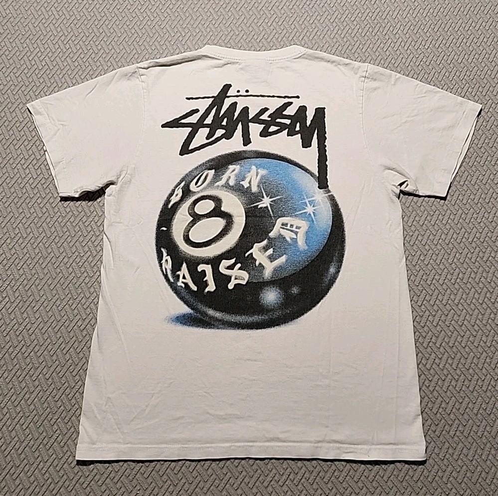Stussy Born X Raised 8 Ball T-Shirt White small needs a oxy bath