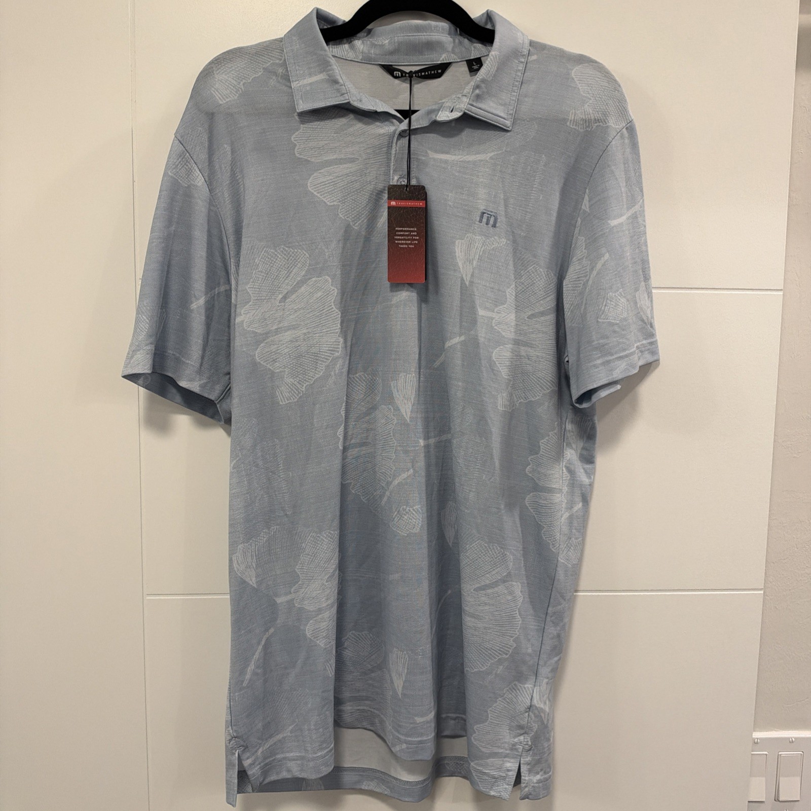 Travis Mathew Men\'s Heater Active Polo Golf Heather Dusty Blue size Large
