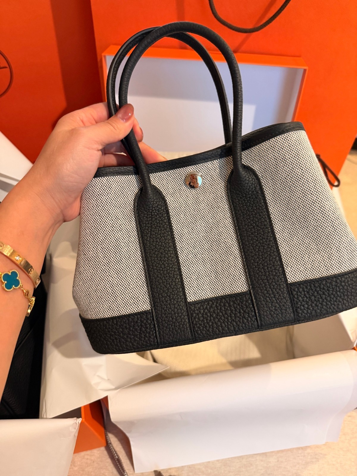 Hermes Mini Neo Garden Party 23 Panda Ecru Noir Canvas New