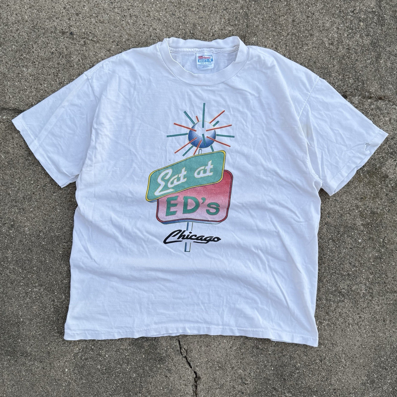 Vintage 80s Eat at Ed\'s Chicago T-Shirt Hanes XL Made in USA Single Stitch Tee
