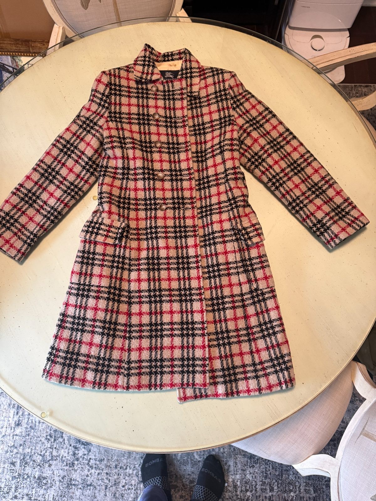 Burberry Girls Nova Check Wool Coat Size 12 Plaid Floral Lined Dress Coat
