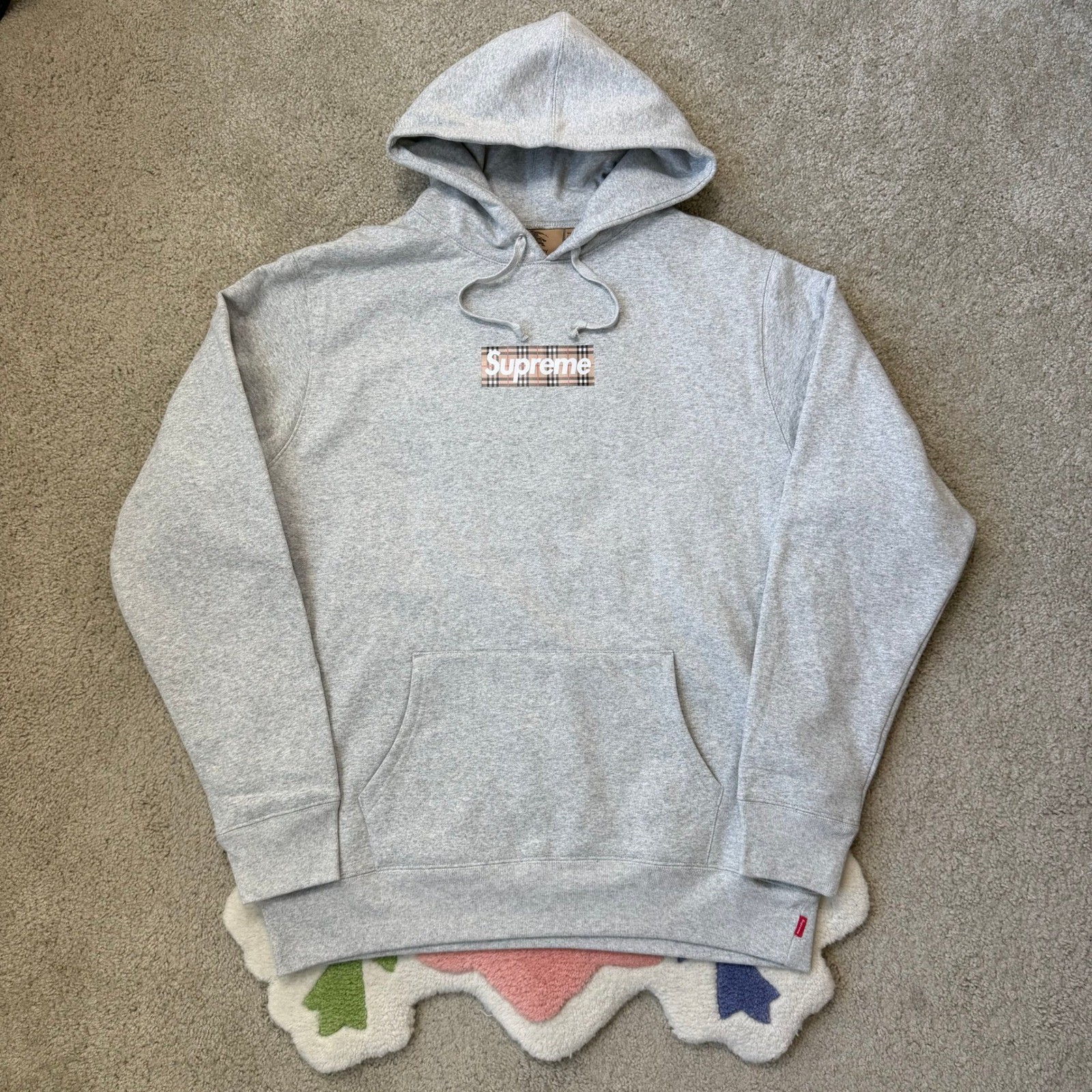 Supreme x Burberry Box Logo Hoodie Heather Grey XL NWT Rare Streetwear