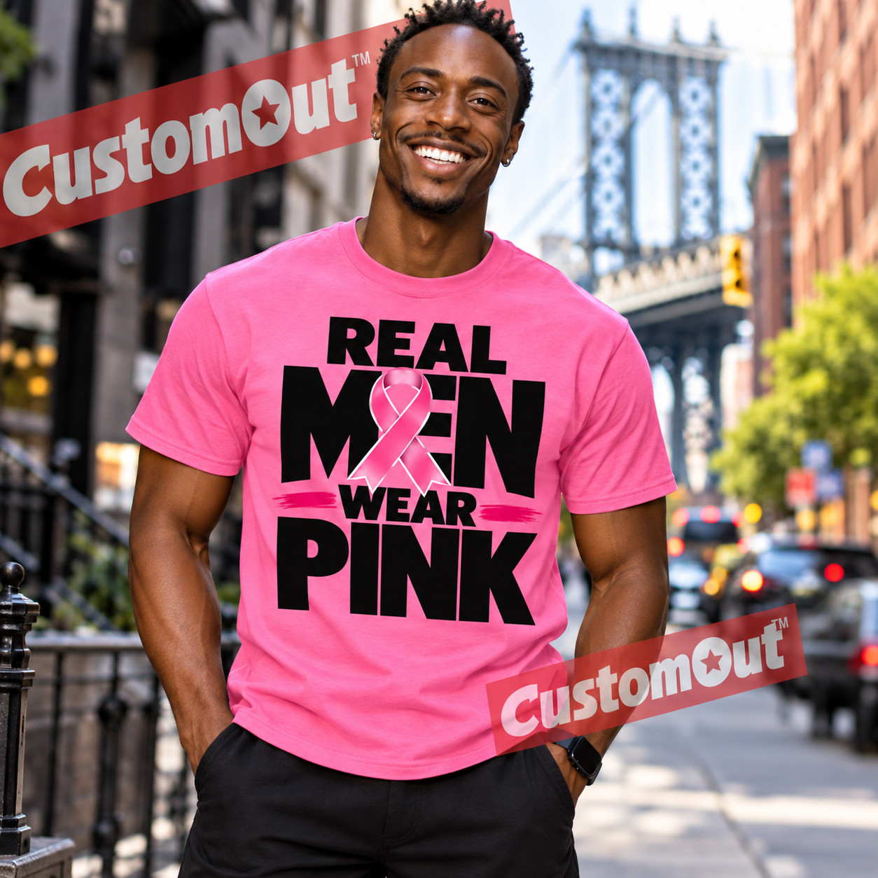 Real Men Wear Pink Breast Cancer Awareness T-Shirt Men’s Pink Ribbon Tee