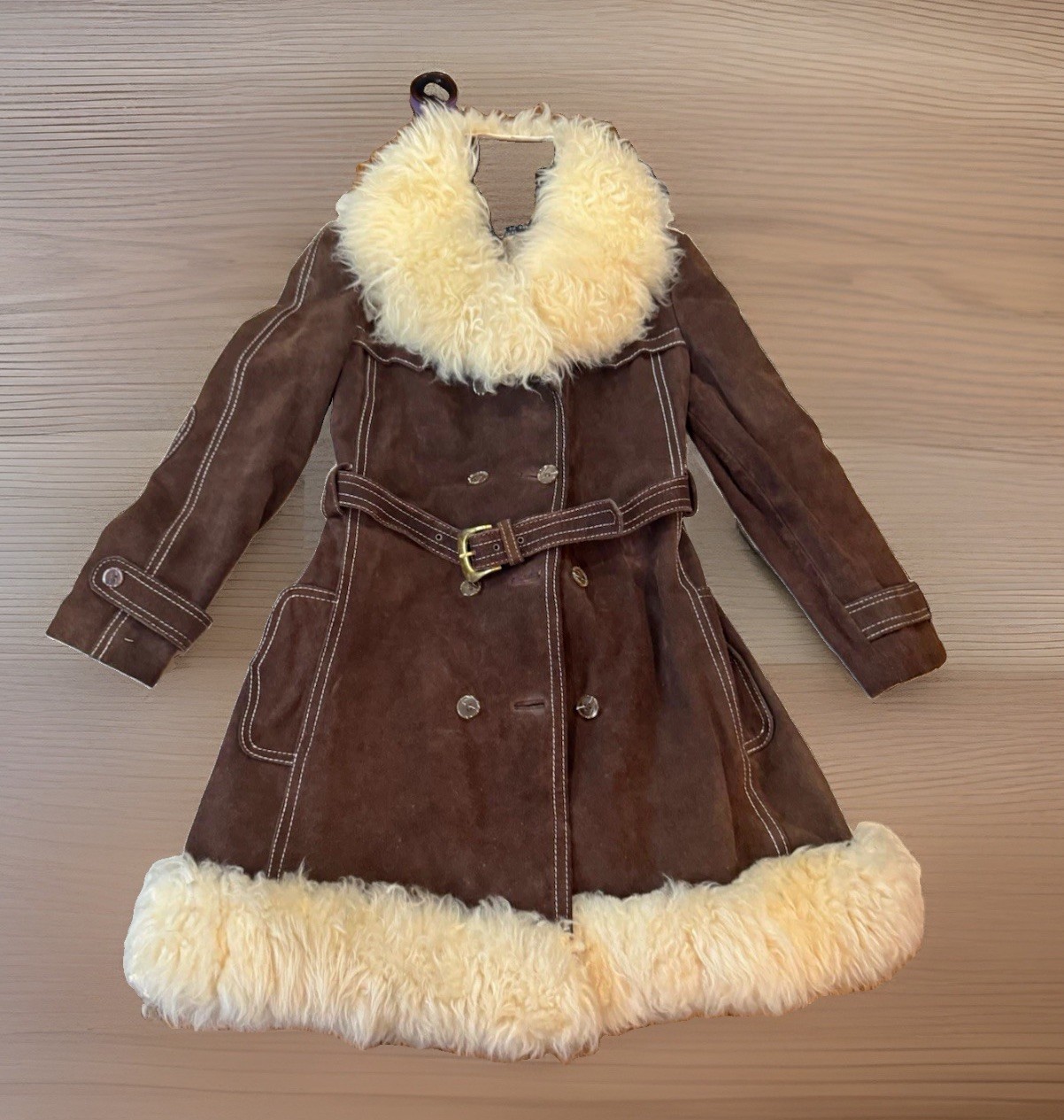 VTG 70s Penny Lane Suede Shearling Coat  Boho Hippie Afghan Jacket Heart Patch 