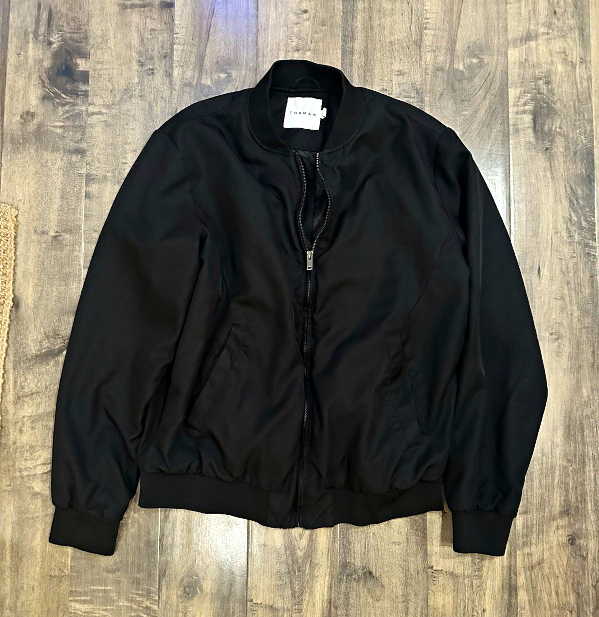 Topman Men\'s Black Bomber Jacket Full Zip Pockets Size M 42in Chest