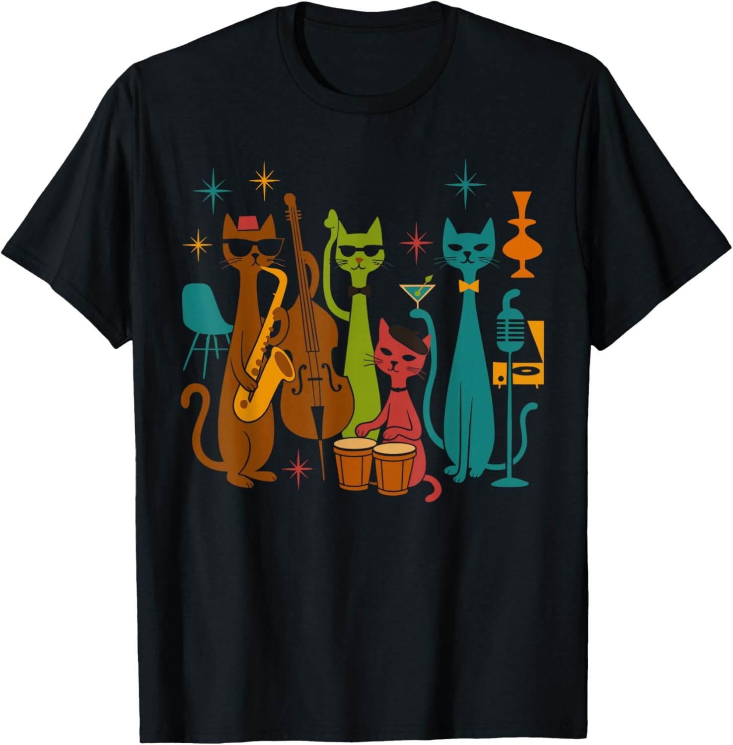 Vintage Mid Century Modern Look Cat Band 50s 60s Style T-Shirt unisex T-Shirt