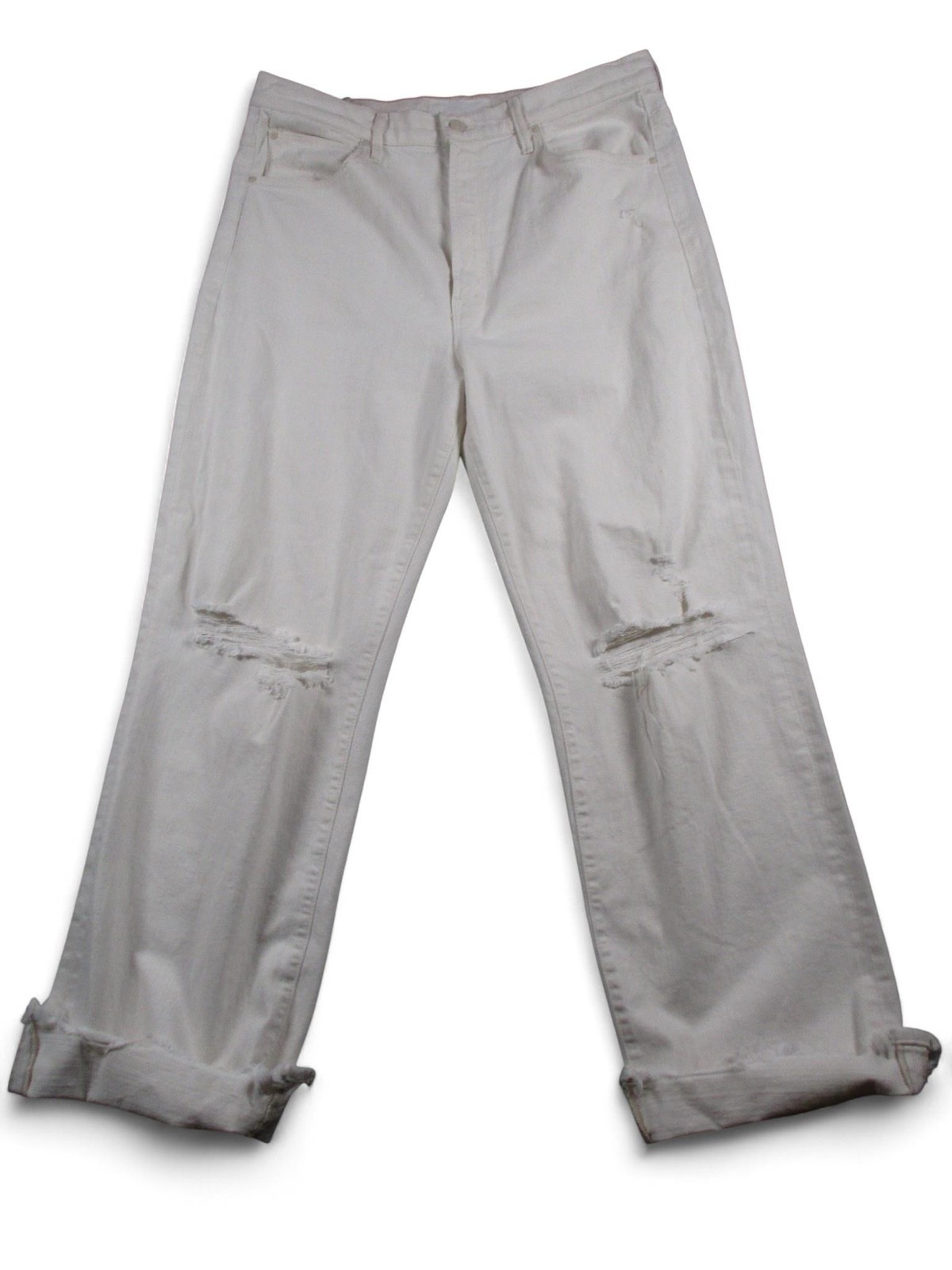 Mother Jeans Womens 34x28 Ivory High Waisted Tunnel Vision Sneak Distressed USA
