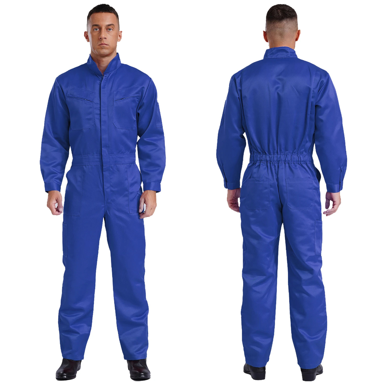 Men\'s Coverall Long Sleeve Jumpsuit Mechanic Zipper Pockets Overalls Boiler suit