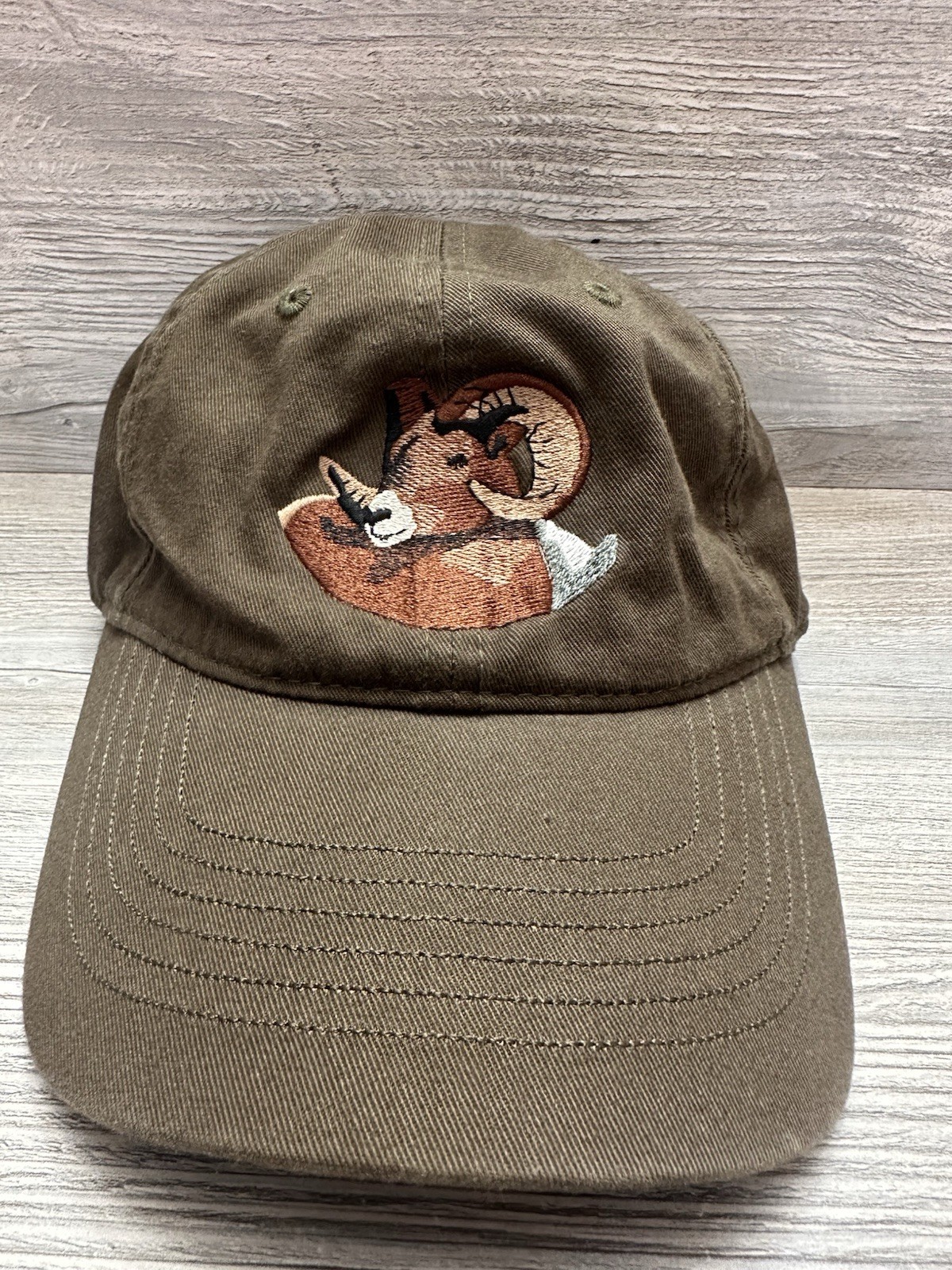 Bighorn Sheep Embroidered Cap Olive Green Rocky Mountain National Park Hat