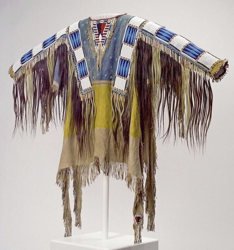 Old Style American Buckskin Buffalo Beaded Fringes Powwow Regalia War Shirt