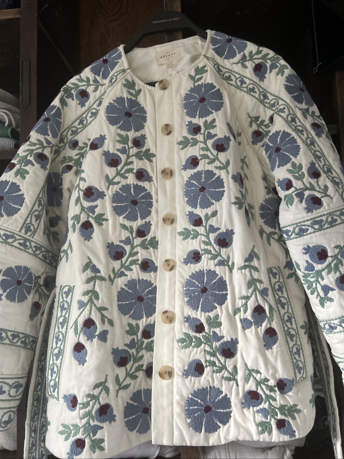NEW Sezane Renato Embroidered Floral Organic Cotton Belted Jacket Size 36 RARE