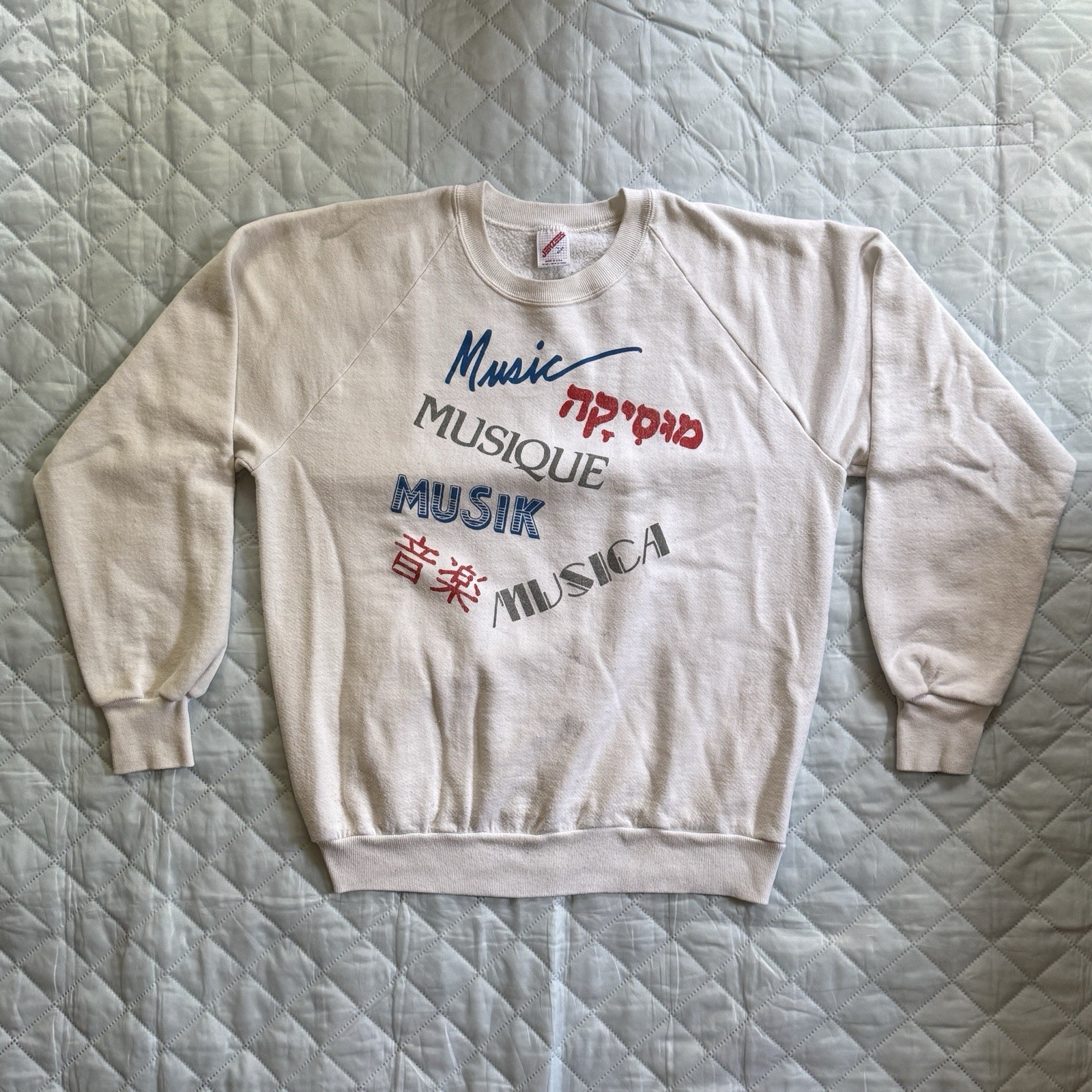 Vintage Late 80s Music Graphic Print Crewneck Jerzees Raglan Sleeve Size Large