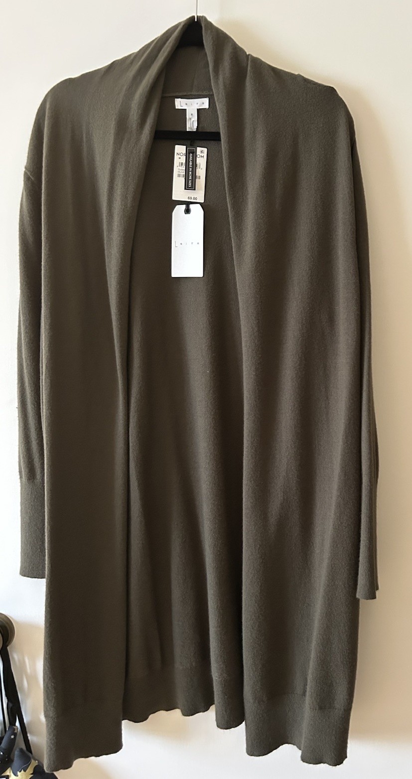 Leith Nordstrom ~  Open Front Cardigan, Olive Night, Medium,  NWT