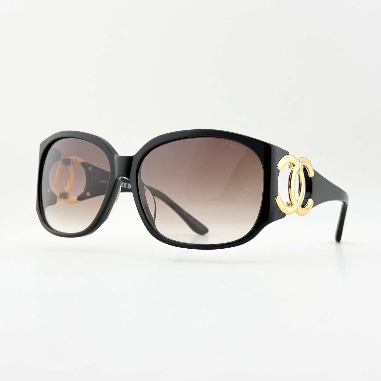 CHANEL CH6014 Women Oversized Wrap Sunglasses Brown Gradient Lens CC Logo