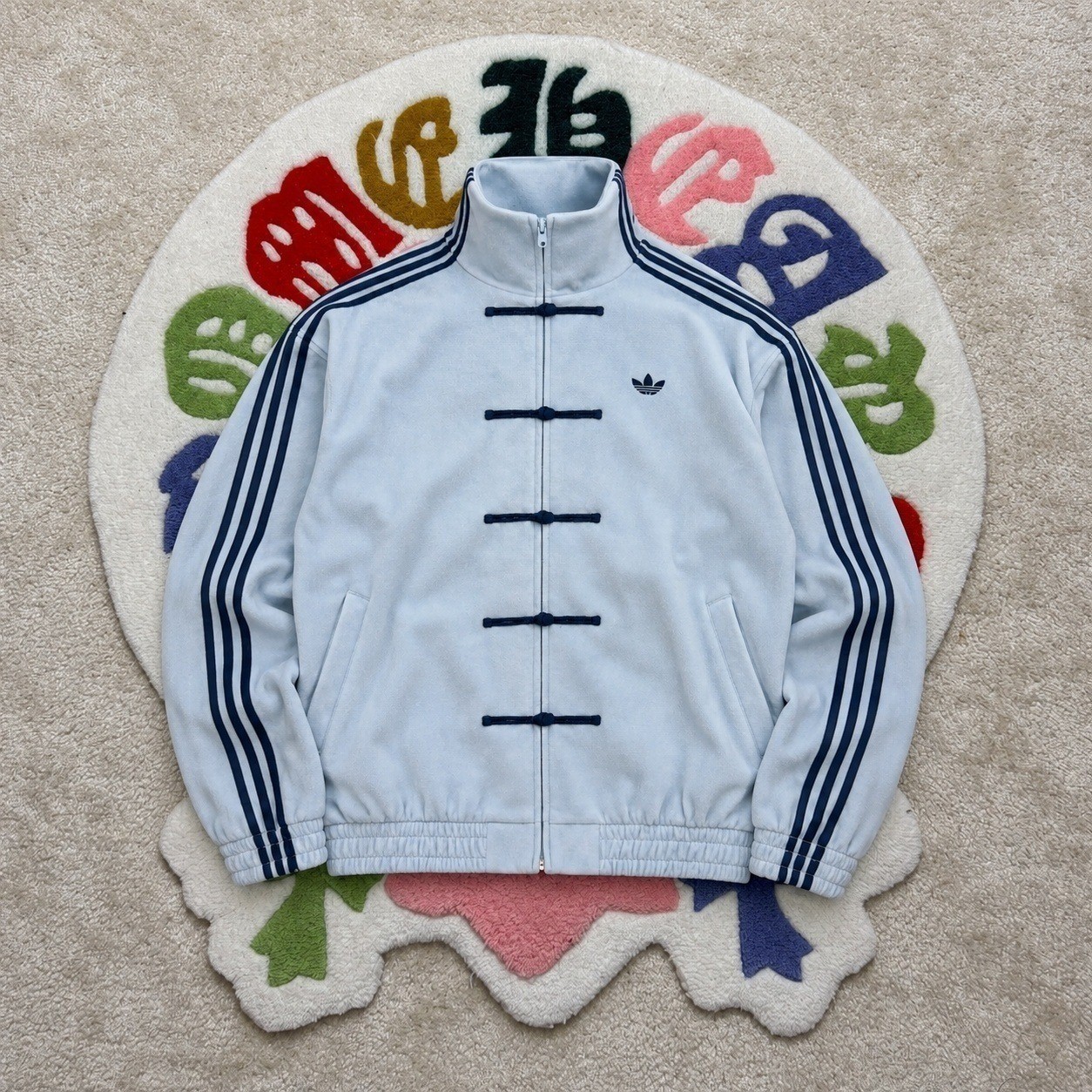 Adidas Originals Frog Button Track Jacket Light Blue Navy Stripes Small Rare