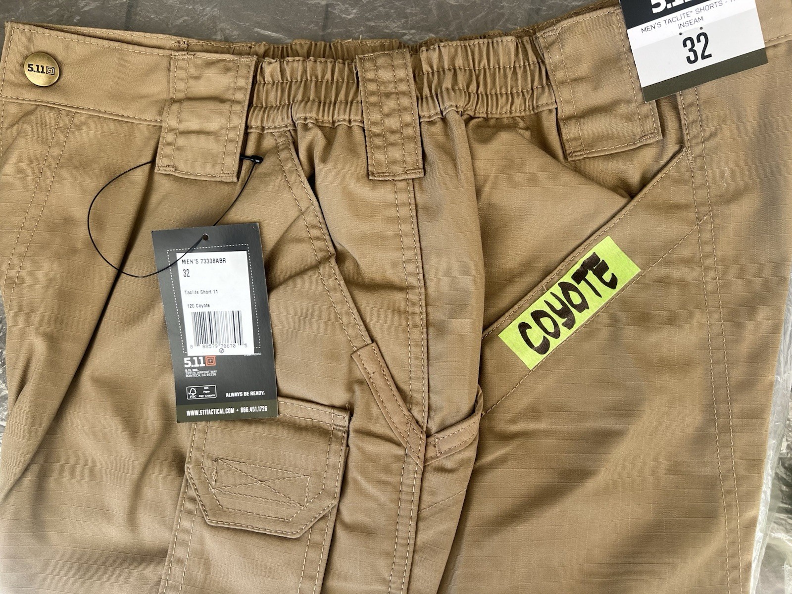 5.11 Men’s Tactical Taclite Ripstop Shorts 11” Coyote Size#: 32 73308ABR NWT