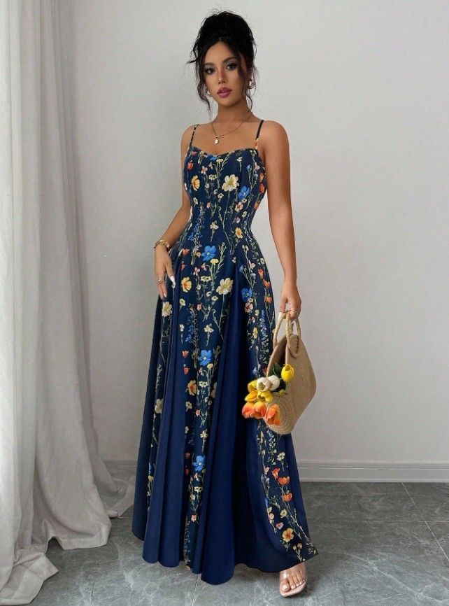 Romantic Floral Maxi Dress French Spring Elegance