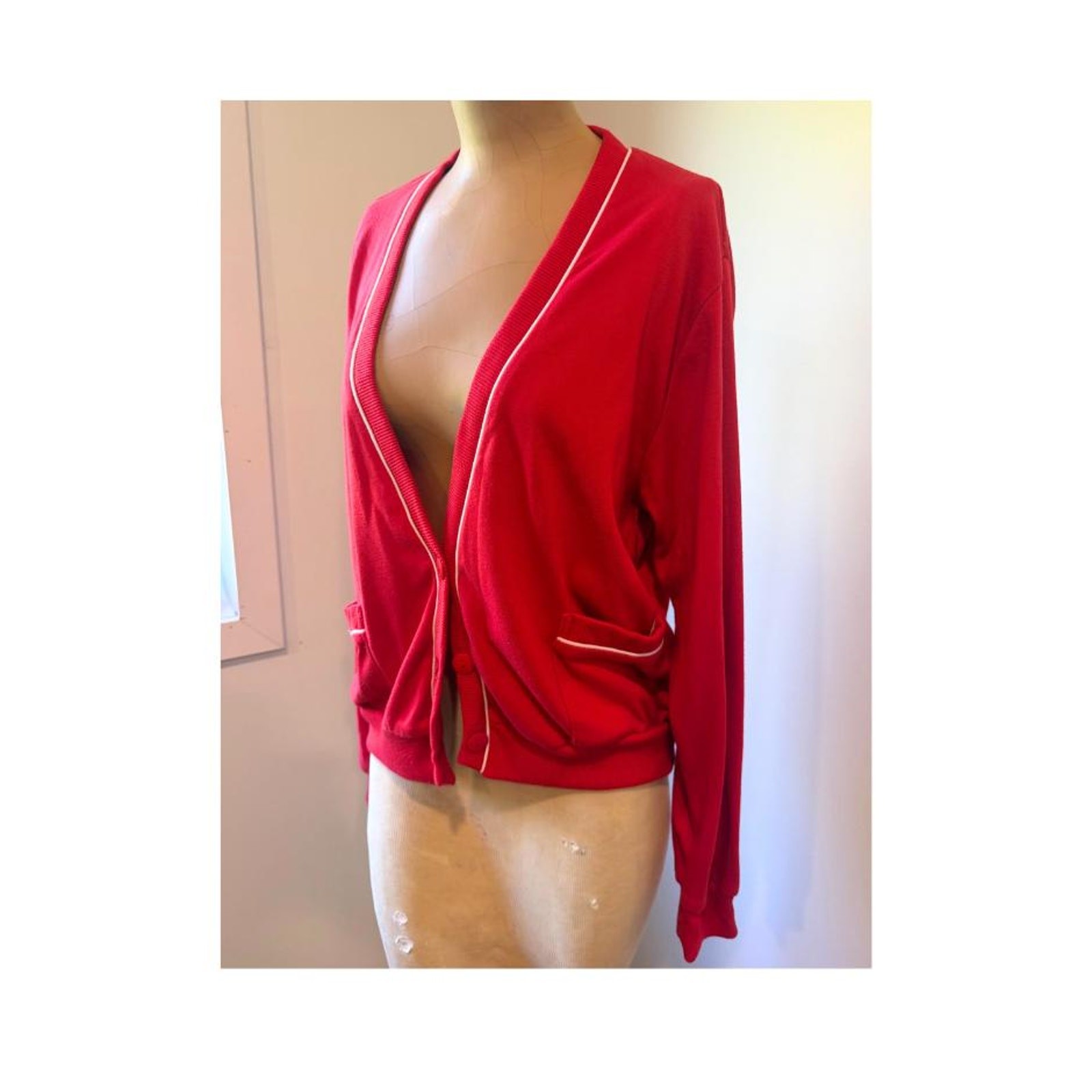 Vintage 1970s Goolagong Sport | Red Button Down Cardigan Sport Jacket | Large