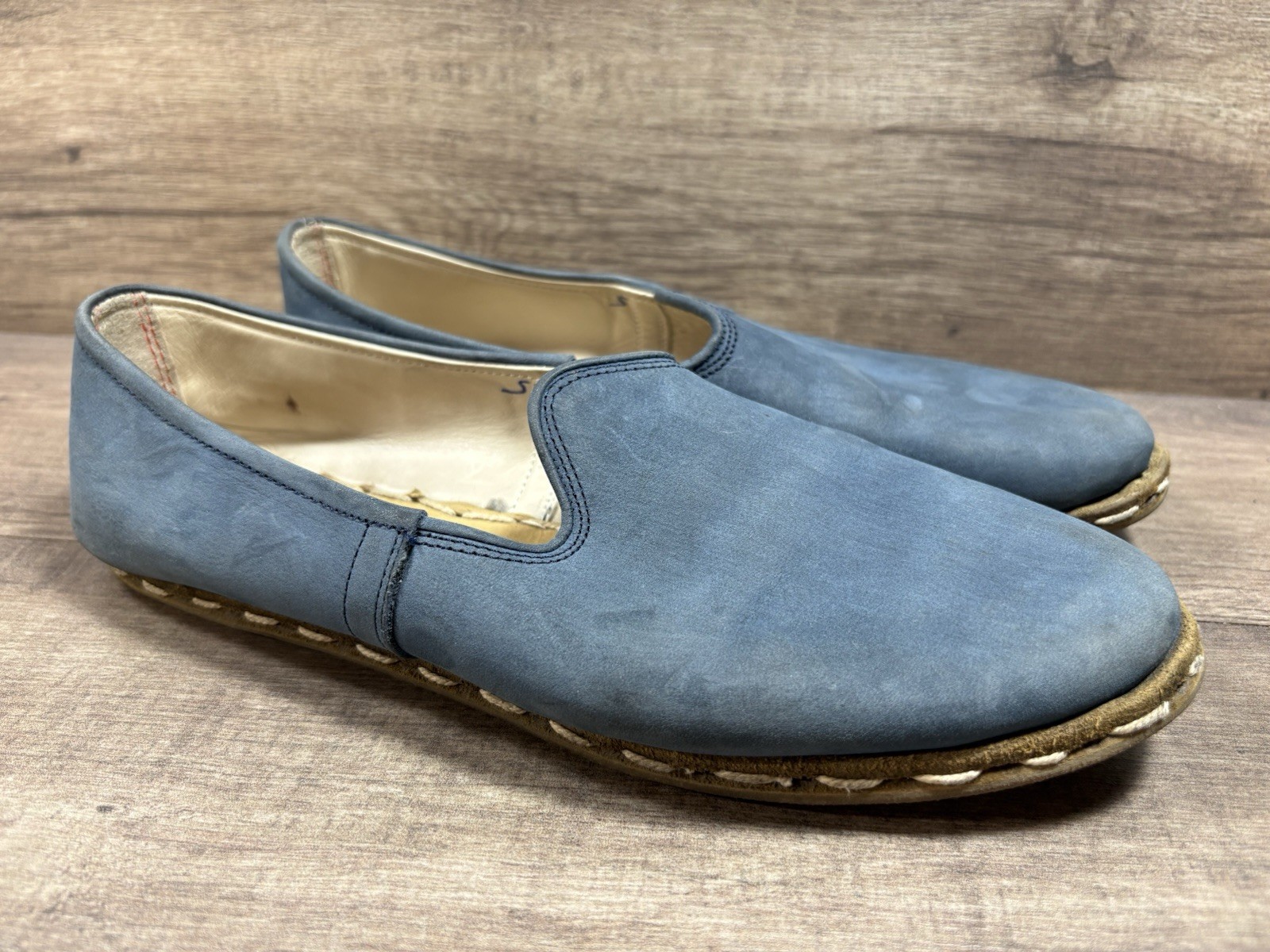Sabah Blue Leather Loafers Shoes Handcrafted Turkey Womens Size EU 41 US 9, 9.5