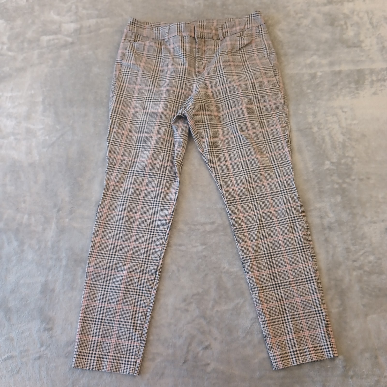 Old Navy Pixie Ankle Pants Womens Size 12 Black Pink Plaid 32x27 Mid Rise