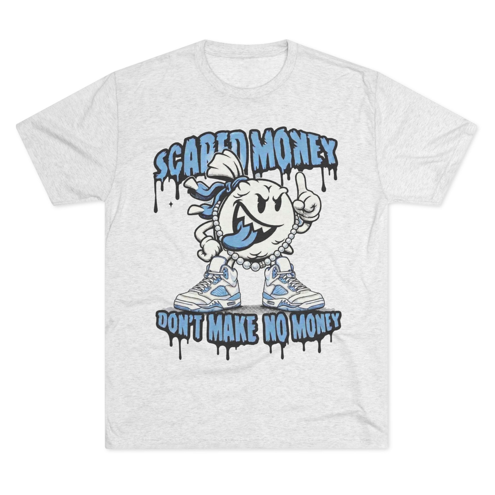 Scared Money Don’t Make No Money Tee | Cartoon Smiley Drip Graphic