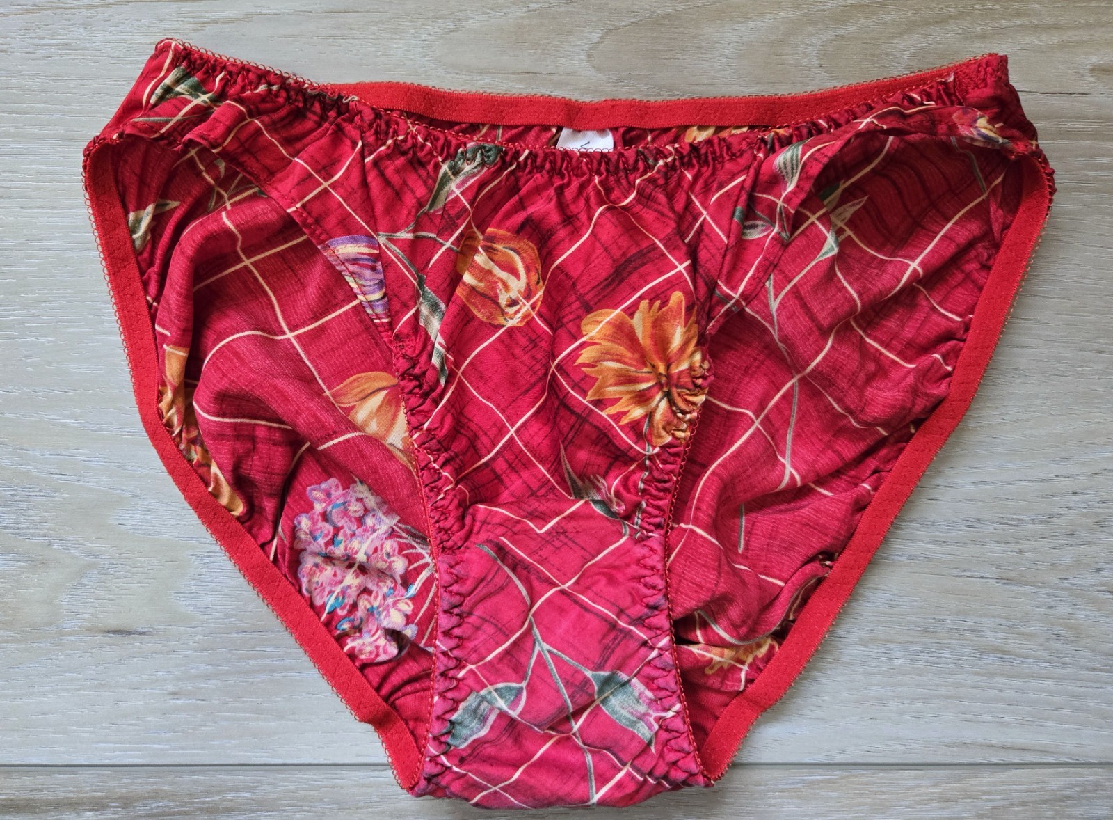 Vintage Victoria\'s Secret Plaid Floral 100% Silk Flutter Bikini Panties XS READ