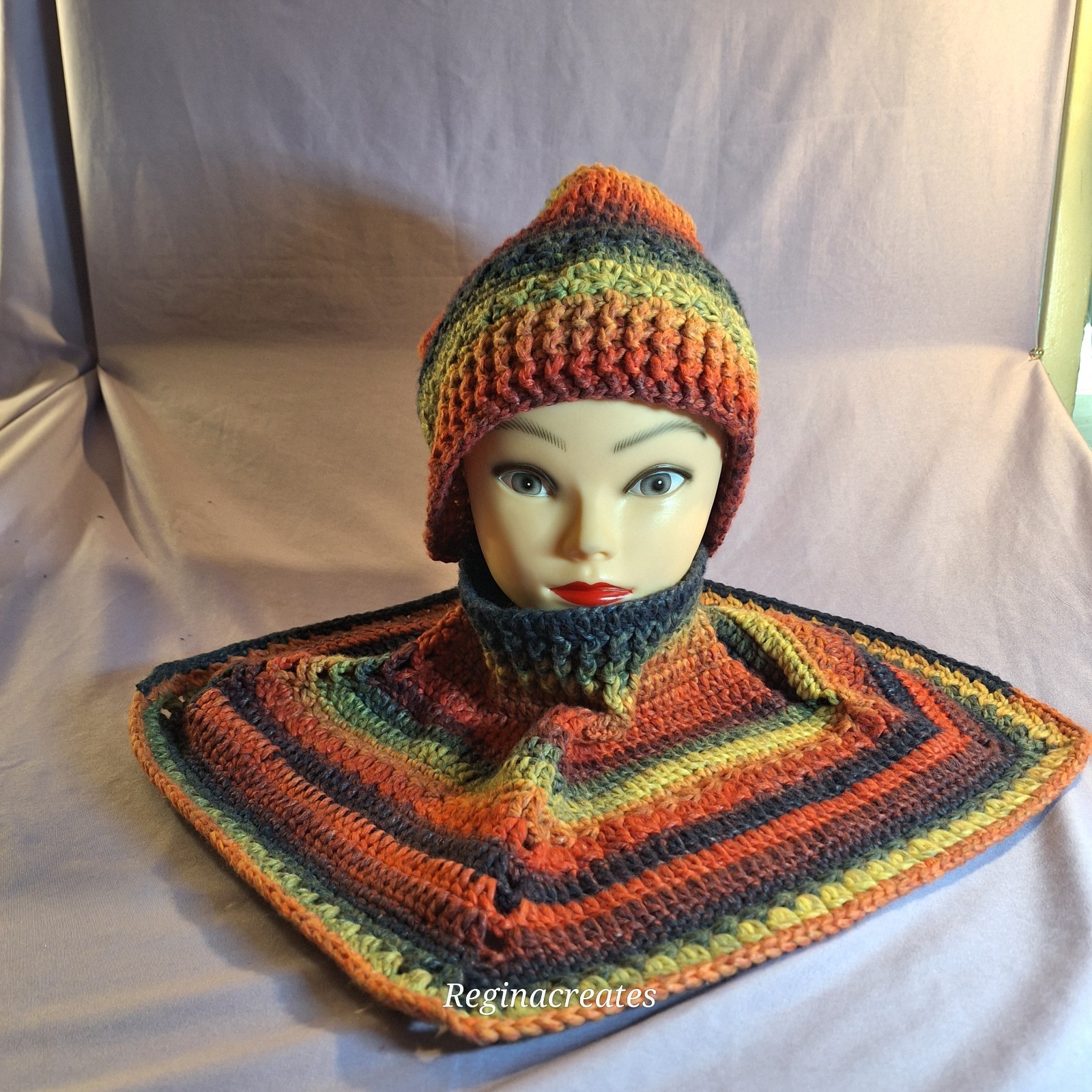 Handmade Crochet Autumn Color Hat and Neckwarmer Cowl Gift Set New Soft Warm