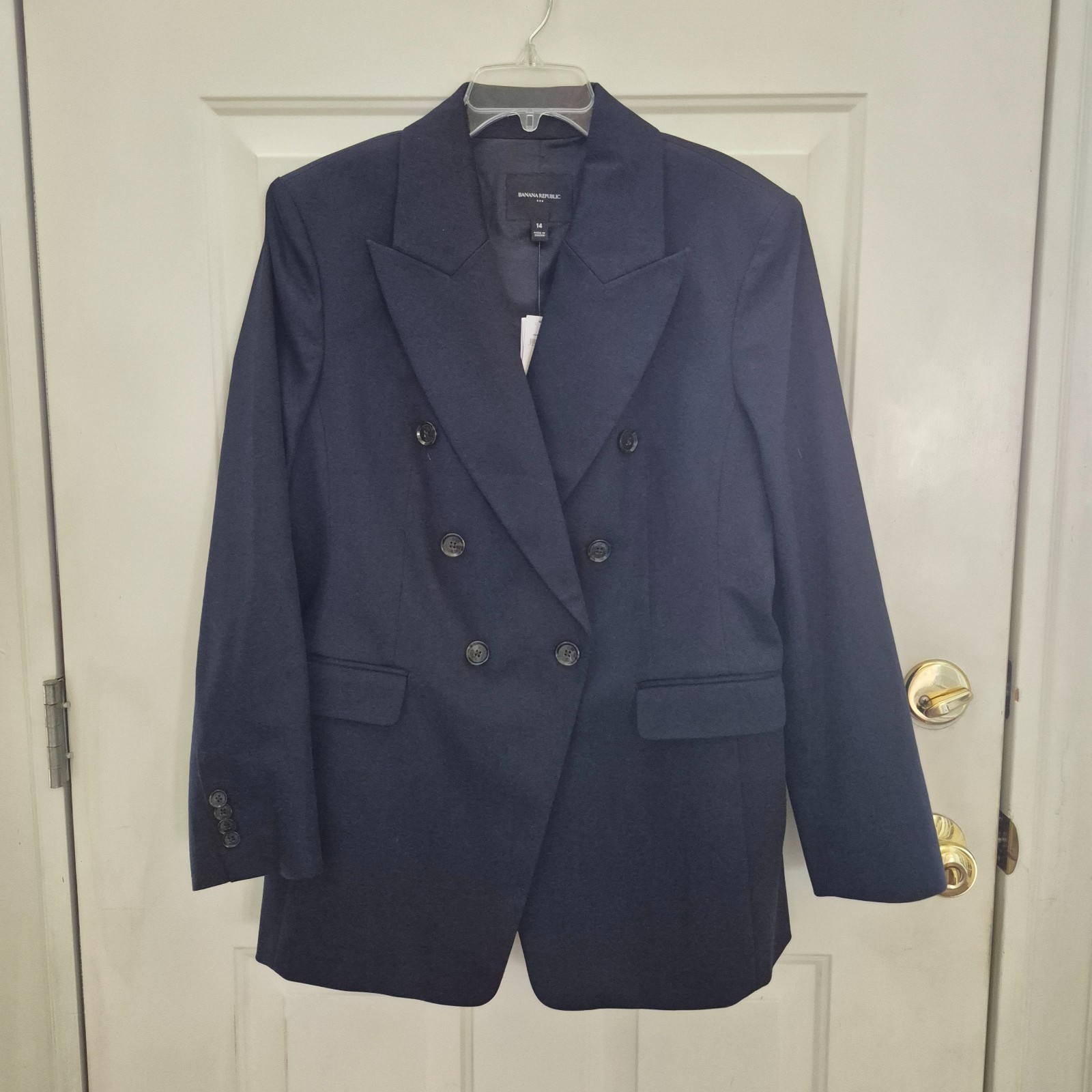 NWT $200 Banana Republic Women\'s Icon Blazer Stretch Cotton Jacket Navy Size 14