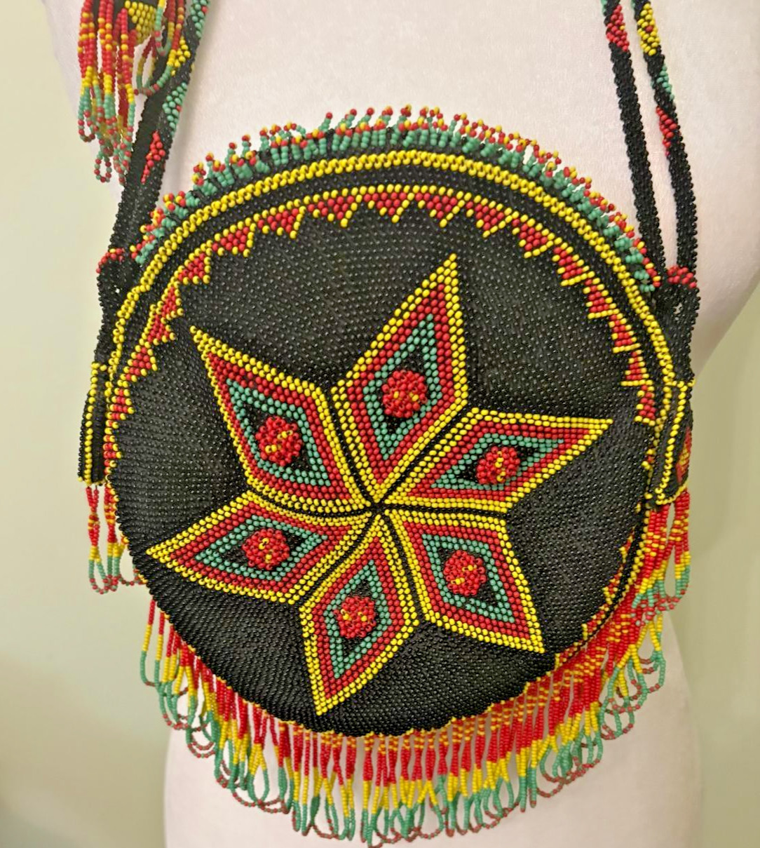 Vintage Ottoman  handmade beaded  medallion double sided crossbody round pouch