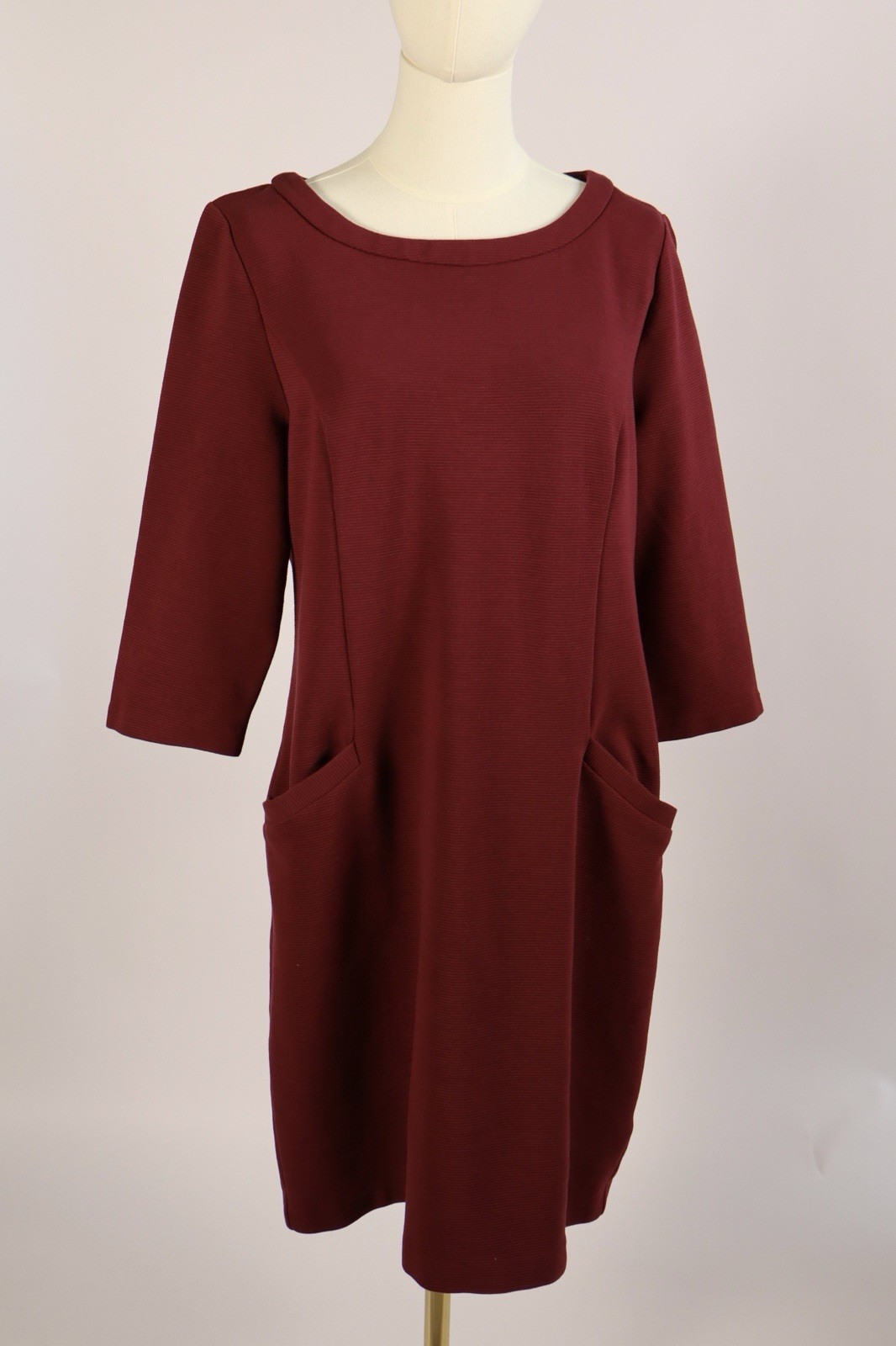 Boden Burgundy Shift Dress, 3/4 Sleeve, Pockets, Women’s US 12R, UK 16R