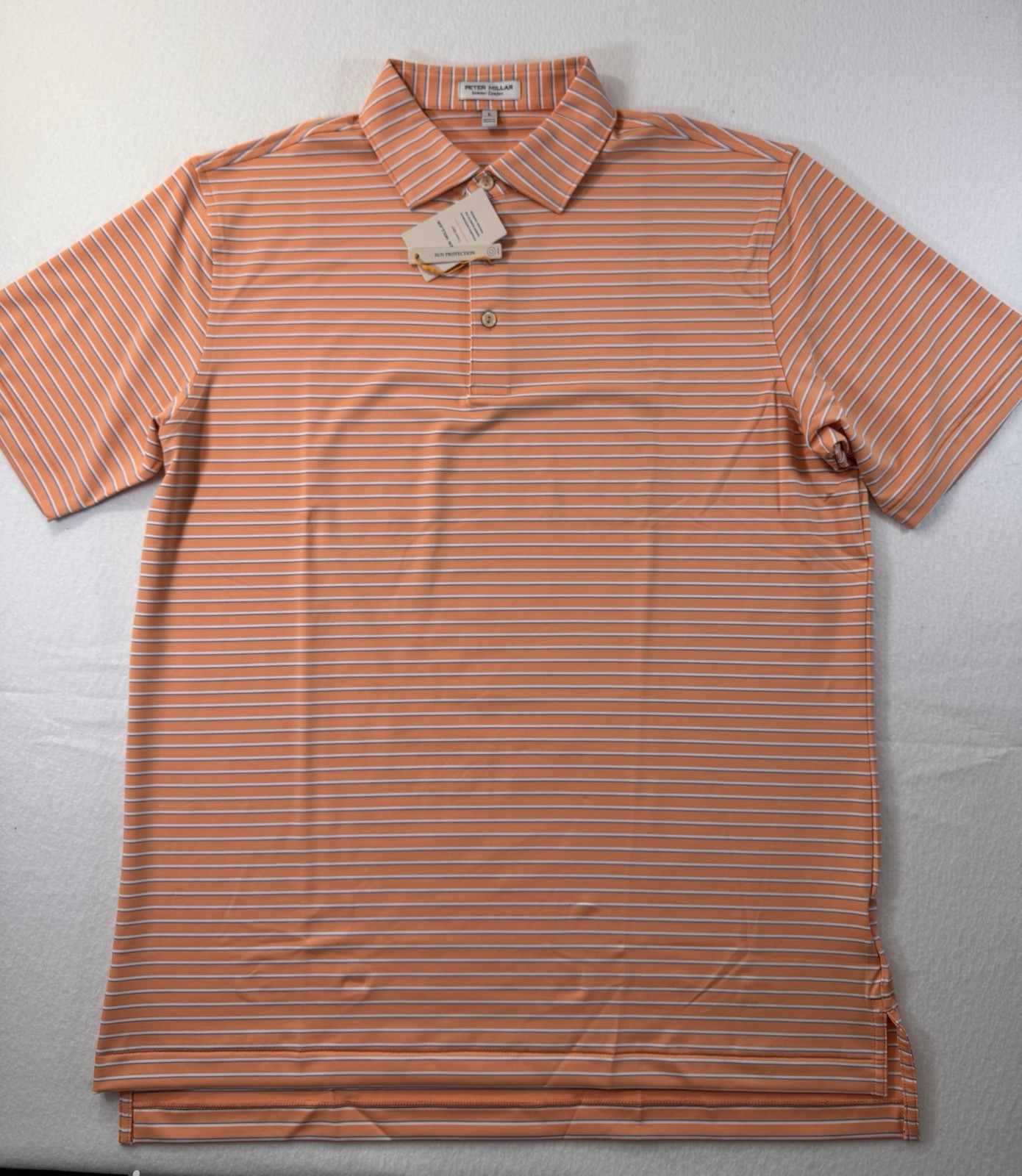 Peter Millar Summer Comfort Polo Mens Large Orange Striped UPF Golf Outdoor NWT