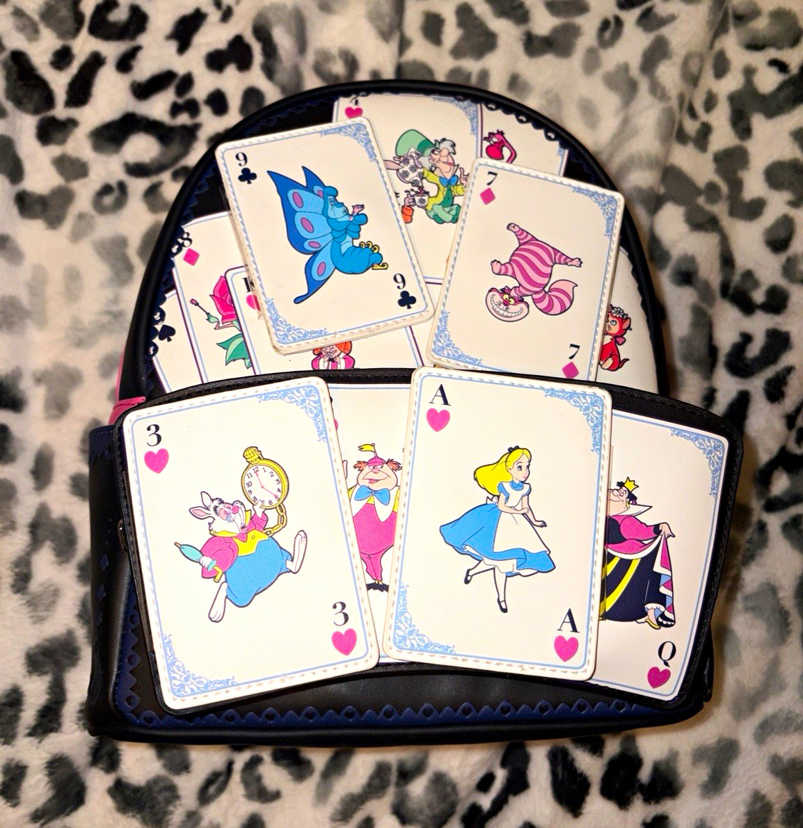 Disney Loungefly Alice in Wonderland Cheshire Cat Playing Cards Mini Backpack