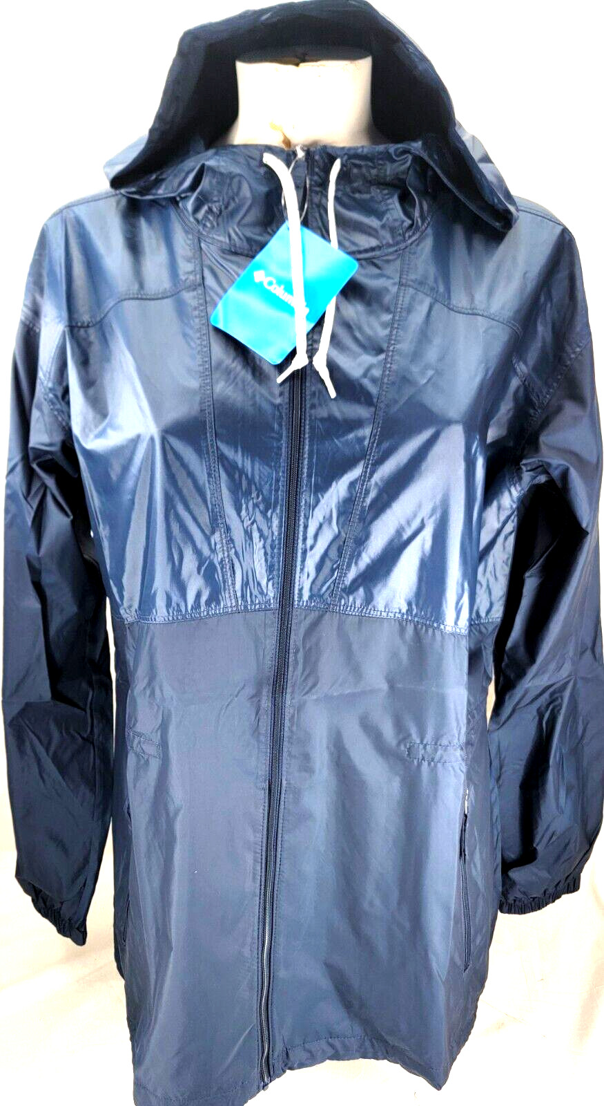 NEW Columbia Flashback Full Zip Hooded Windbreaker Navy Blue Jacket Women\'s L