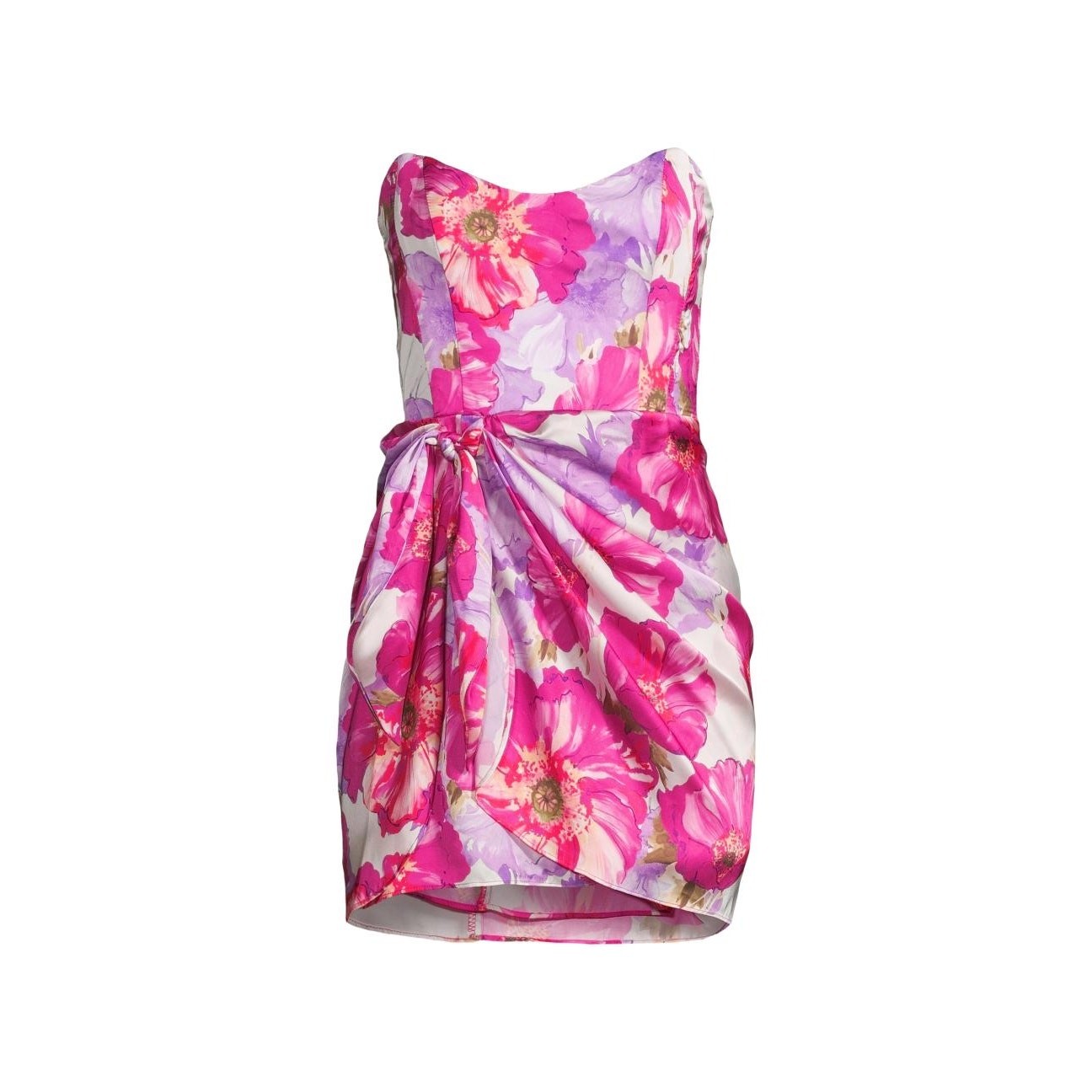 KATIE MAY Electra Floral Strapless Cocktail Dress Magenta Poppy Satin | Large