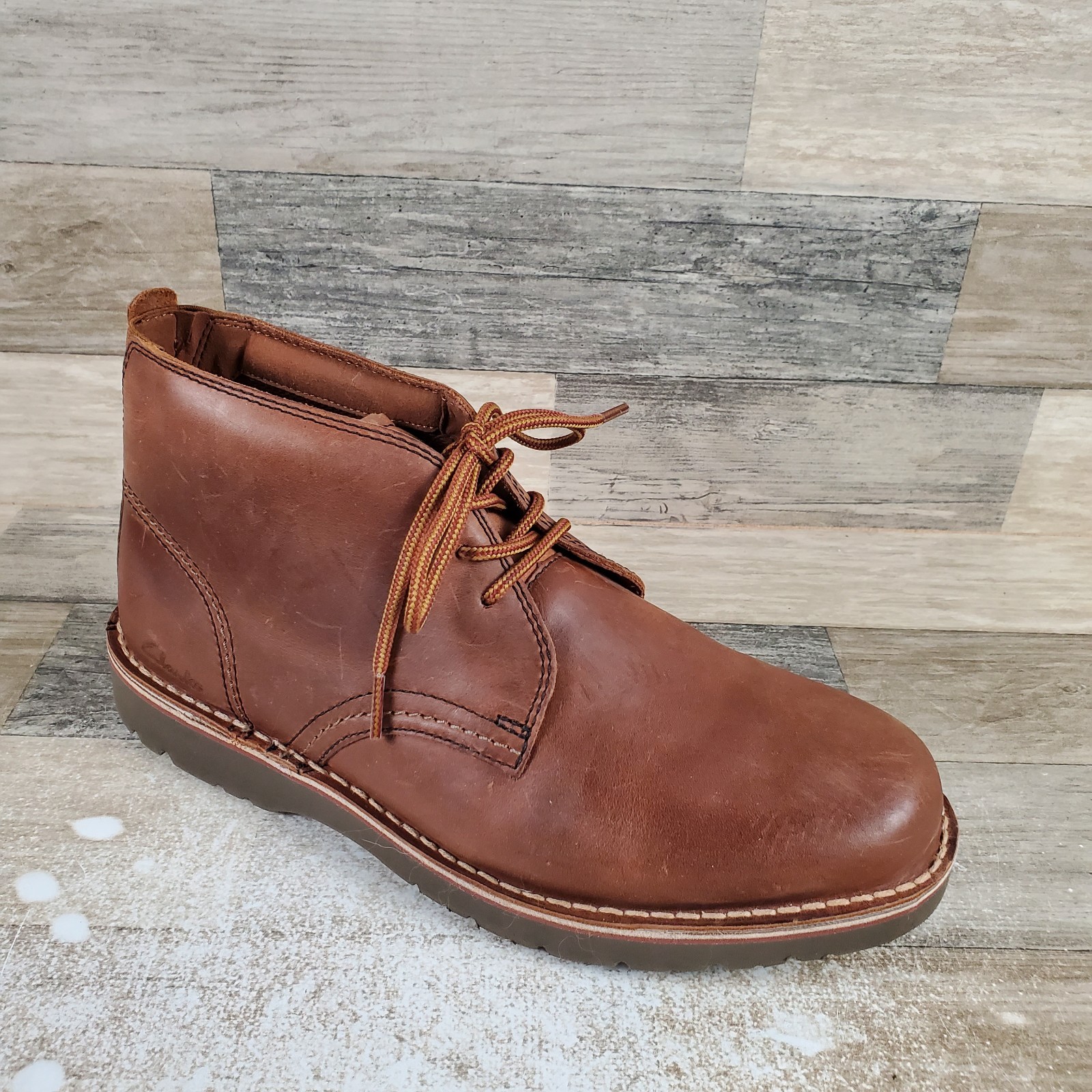 Clarks Eastridge Mid Mens Chukka Boots Sz 9.5 Brown Leather Lace Up Ankle Boot