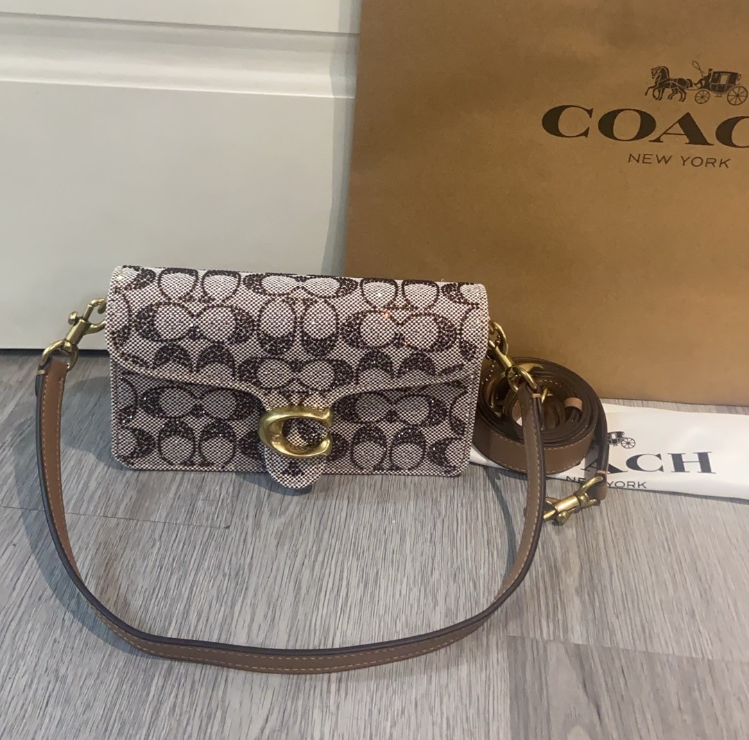 Coach Soft Tabby Shoulder Bag 20 In Crystal Signature Jacquard CFQ99 MUSHROOM