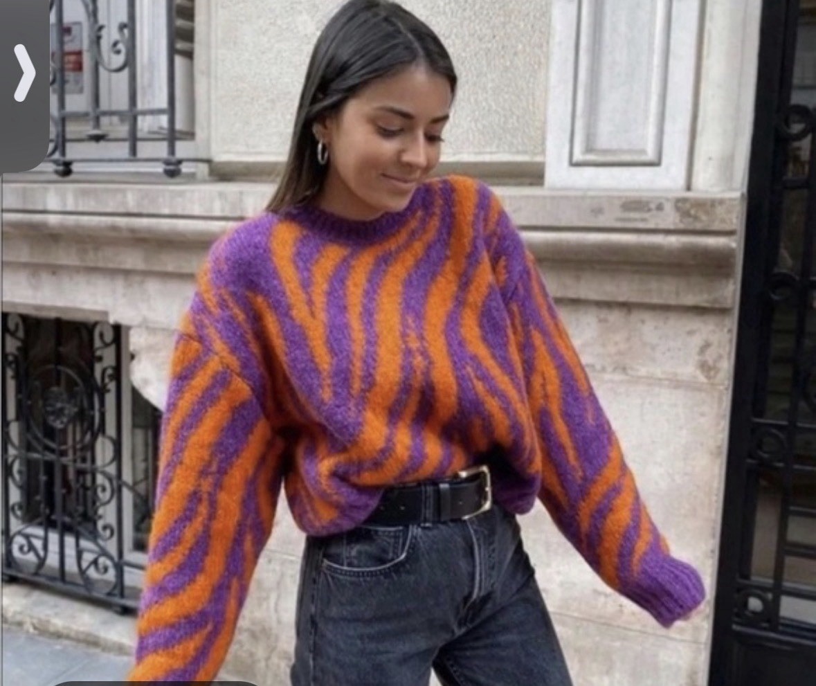 Zara Bloggers Favorite Jacquard Knit Animal Pattern Sweater Size Small Chunky