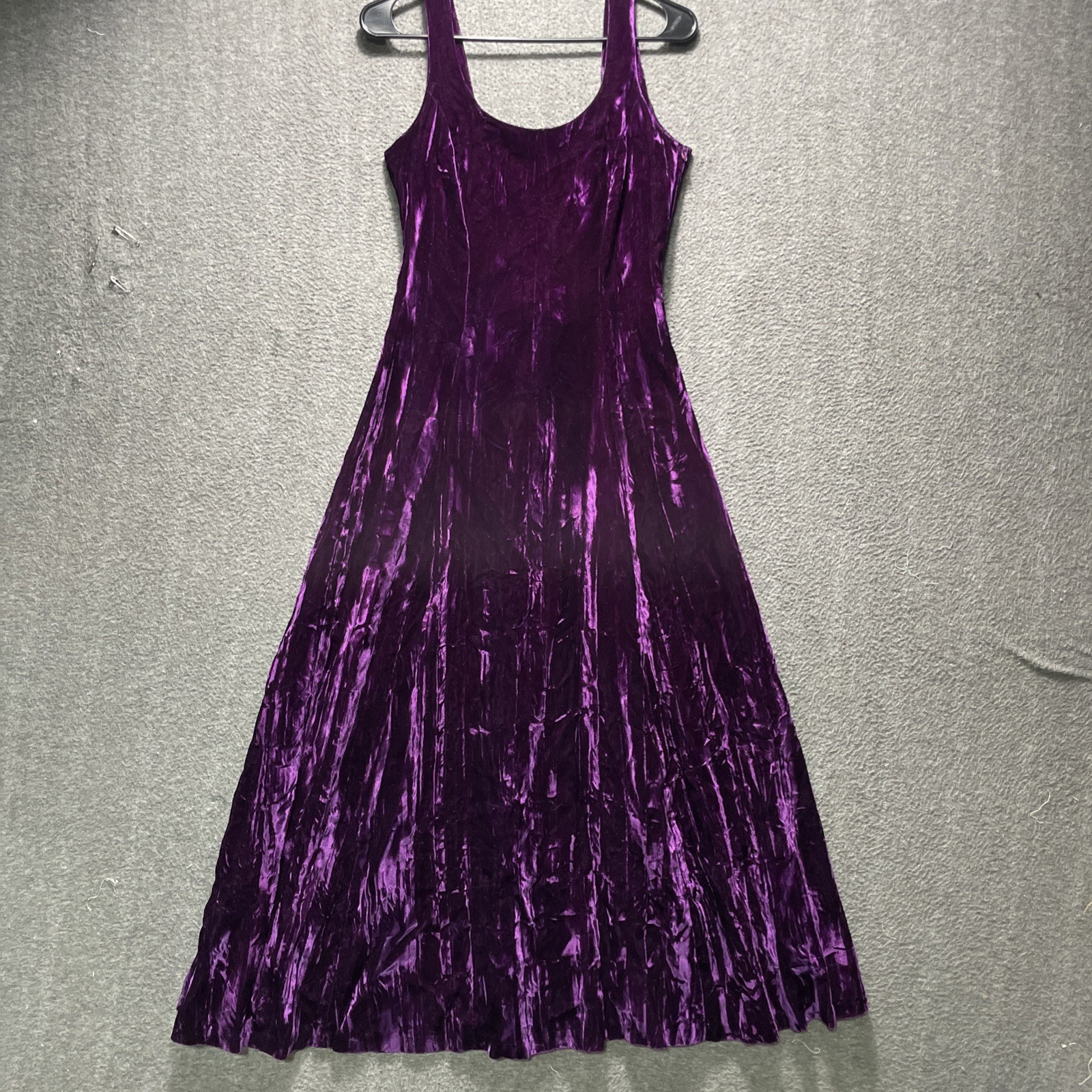 S 80\'s Vintage Betsey Johnson Luxe Deep Purple Crushed Velvet Maxi Dress Elegant
