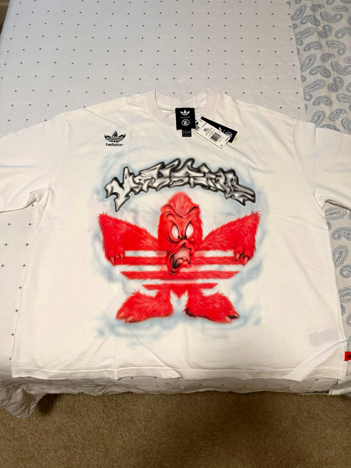 adidas x hellstar Men\'s White Logo Graphic Cotton Crew Neck T-Shirt XL