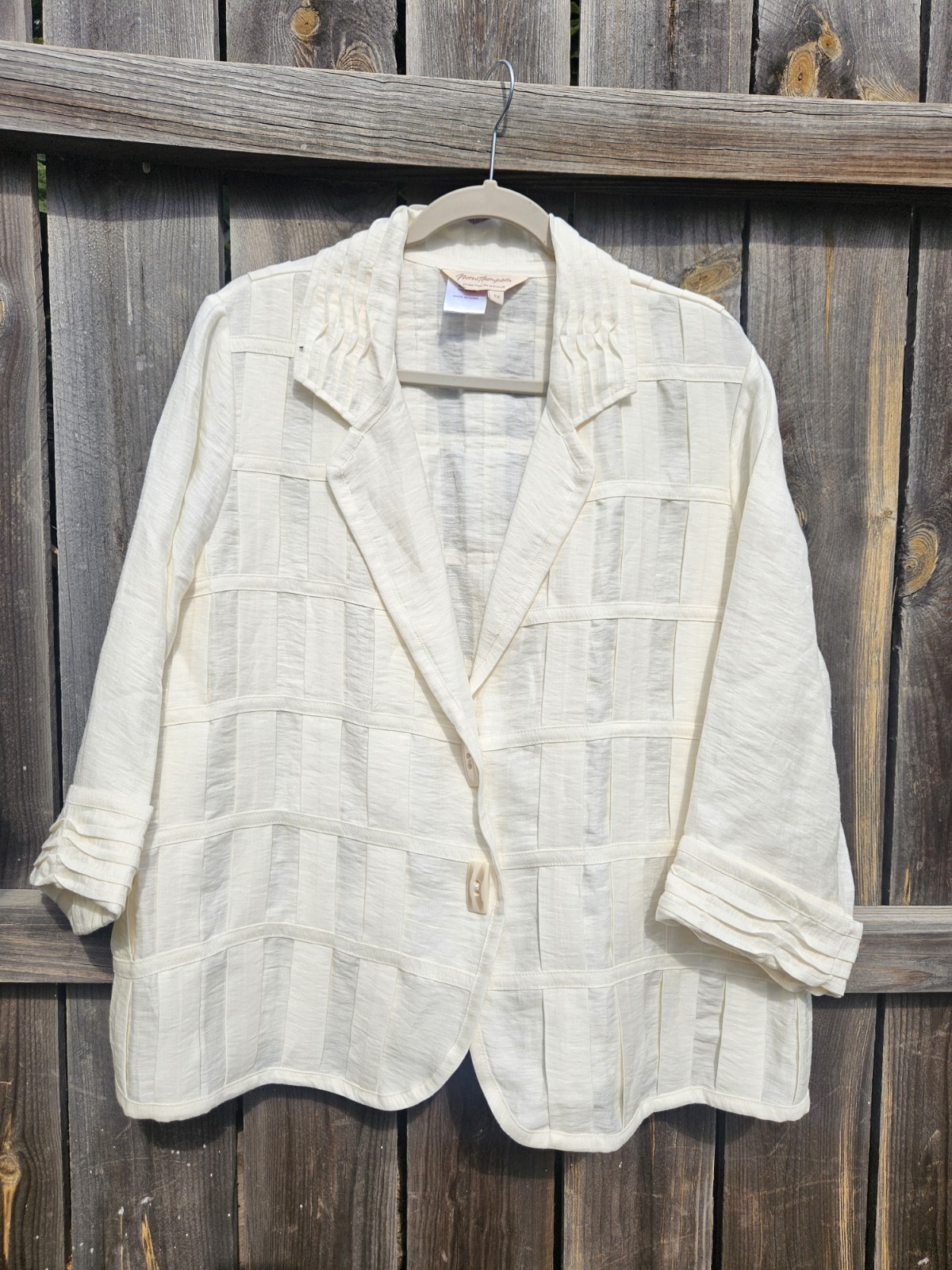 VTG Norm Thompson Linen Blazer Jacket Womens XL Coastal Grandma Geometric 