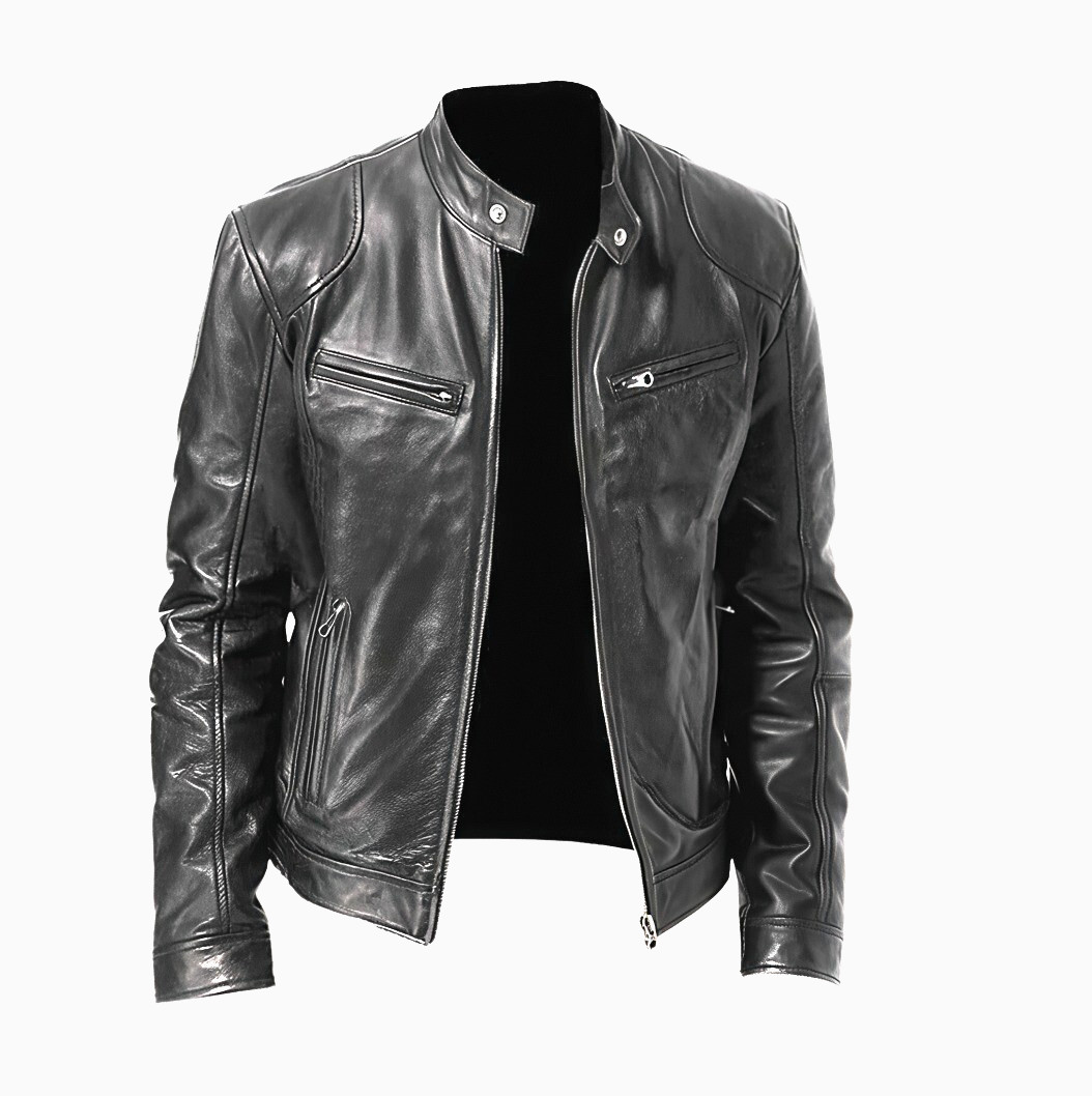 Cafe Racer Men\'s Motorcycle Leather Jacket Genuine Sheepskin Biker Black Jacket